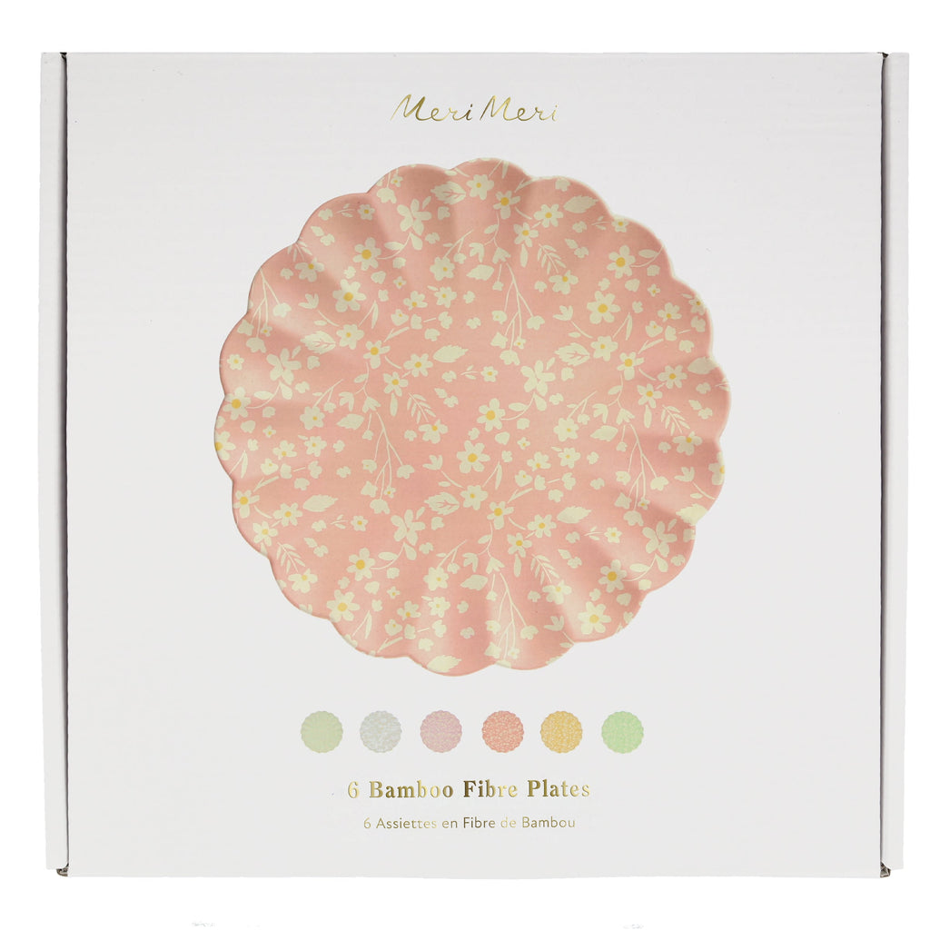 Floral Reusable Bamboo Large Plates, Set of 6
