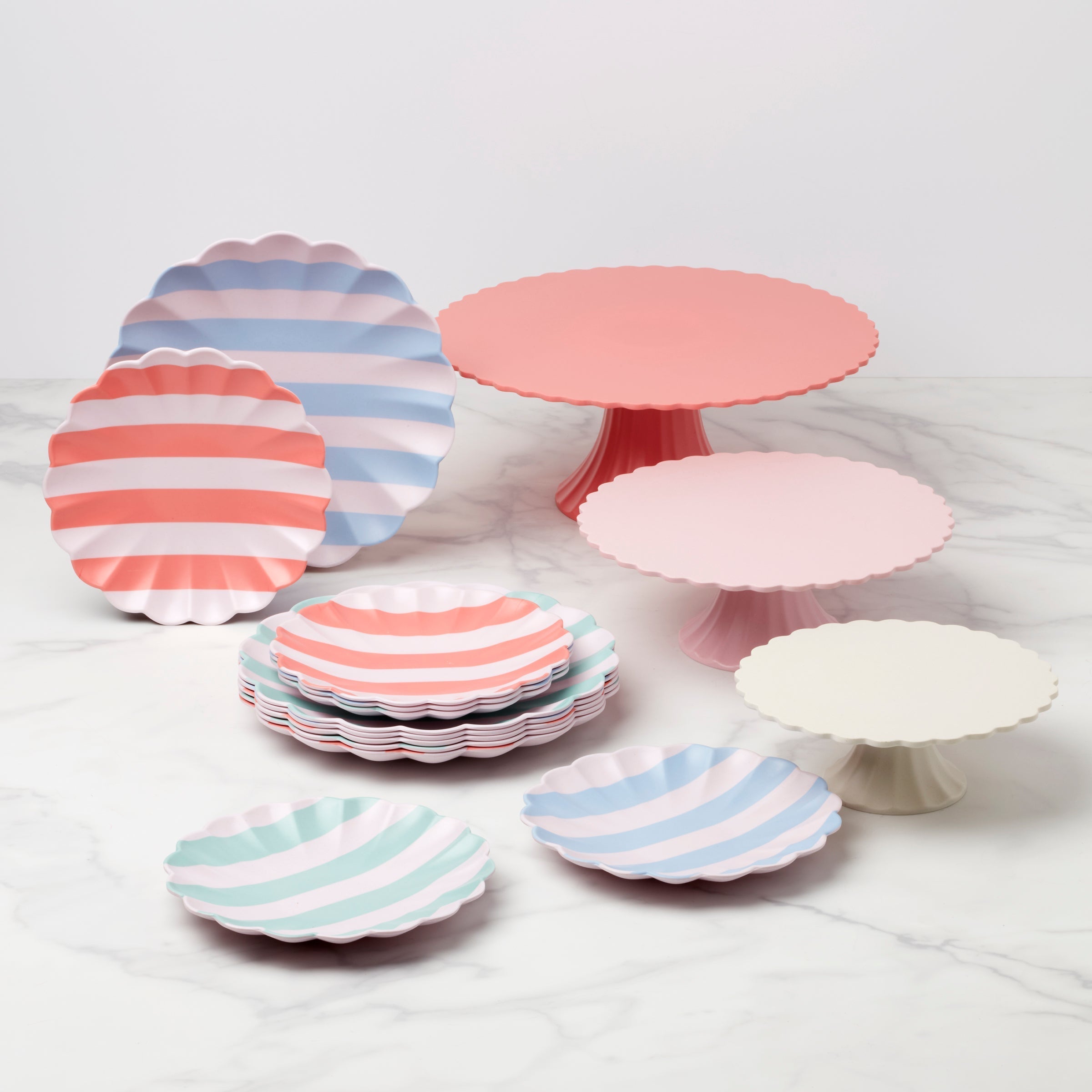 Stripy Reusable Bamboo Large Plates, Set of 6