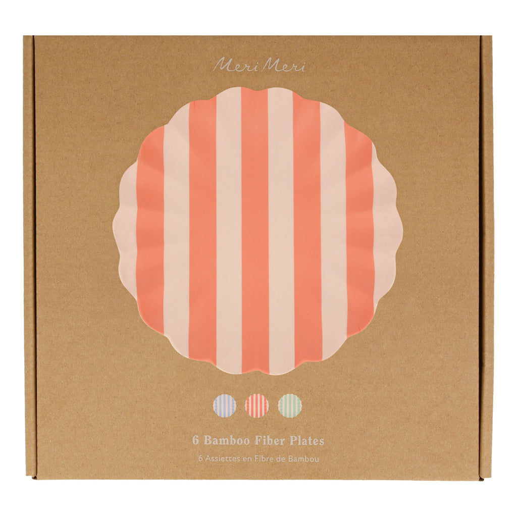 Stripy Reusable Bamboo Large Plates, Set of 6