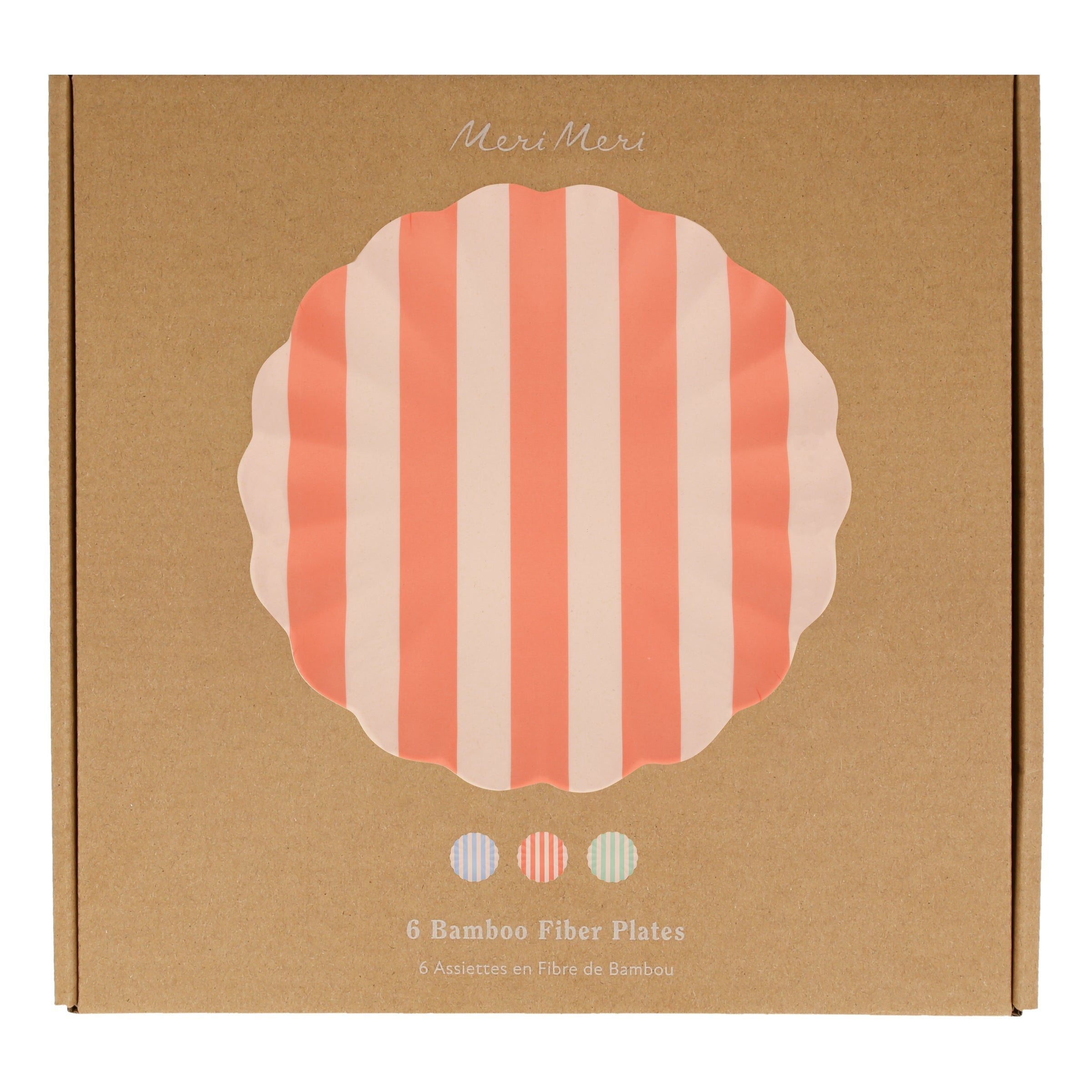 Stripy Reusable Bamboo Large Plates, Set of 6