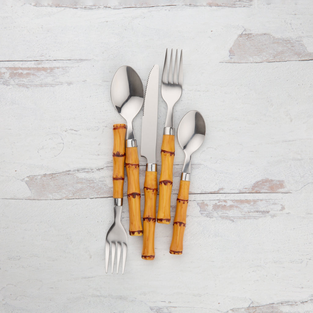 Thekbunny Bamboo Handle 20 Piece Flatware Set