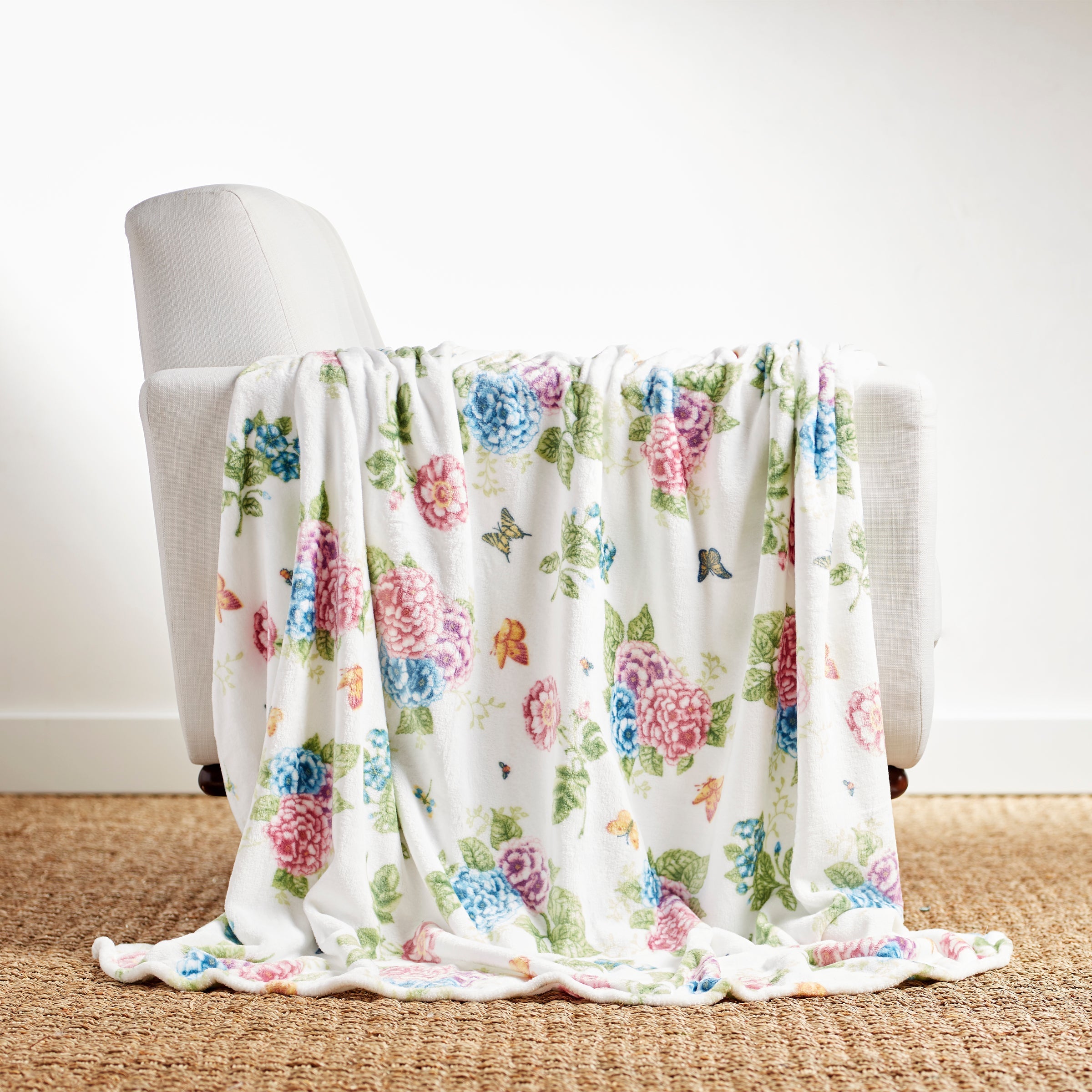Thekbunny Butterfly Meadow Hydrangea Throw Blanket