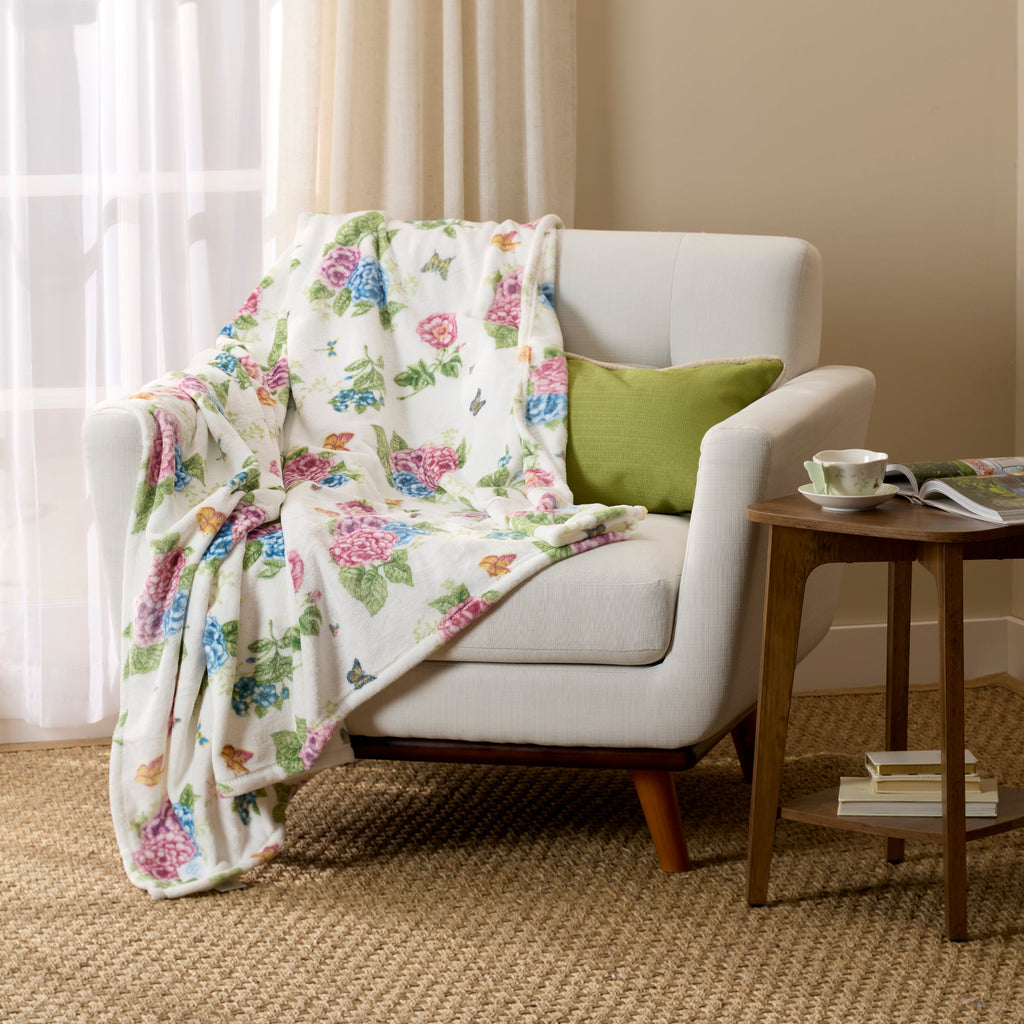 Thekbunny Butterfly Meadow Hydrangea Throw Blanket