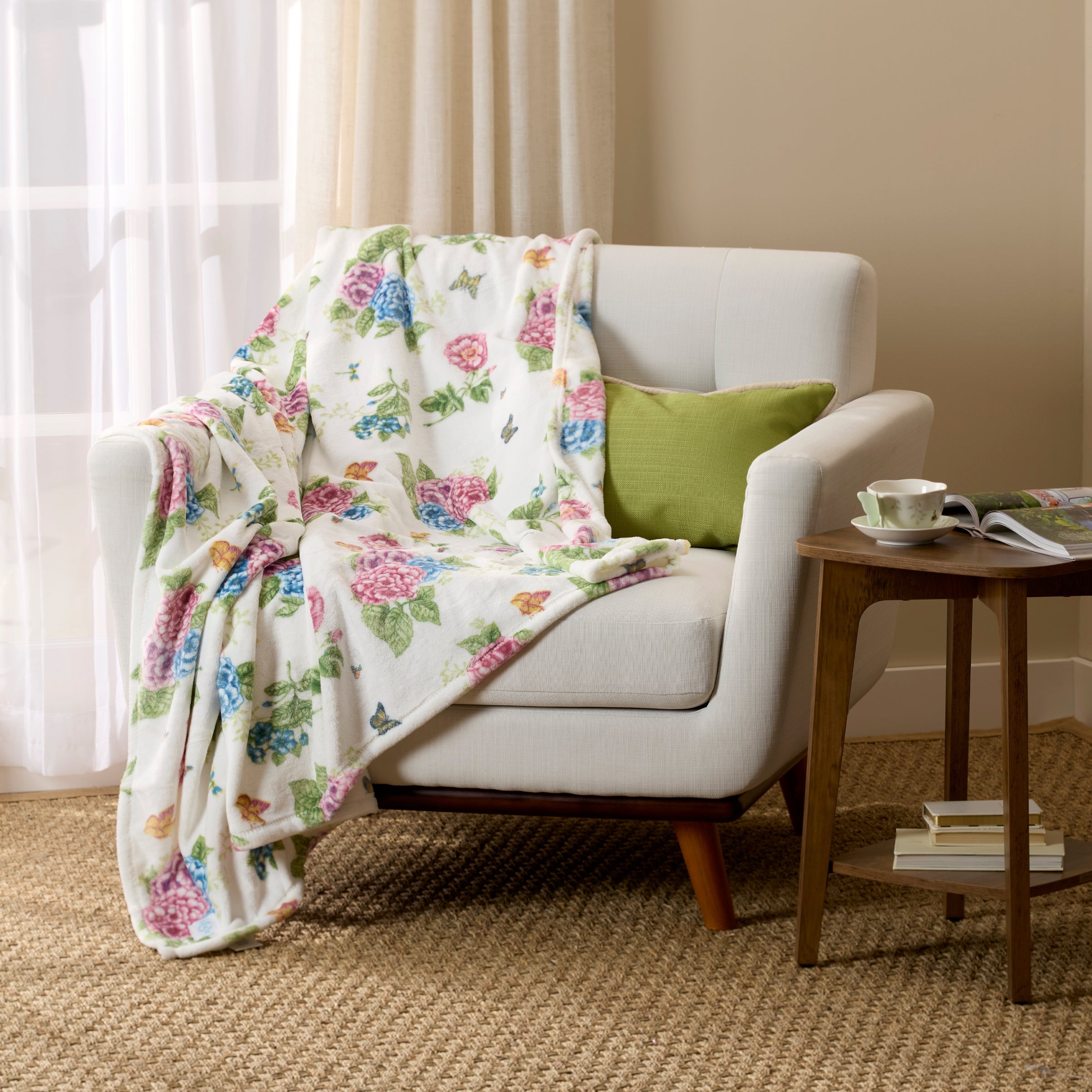 Thekbunny Butterfly Meadow Hydrangea Throw Blanket
