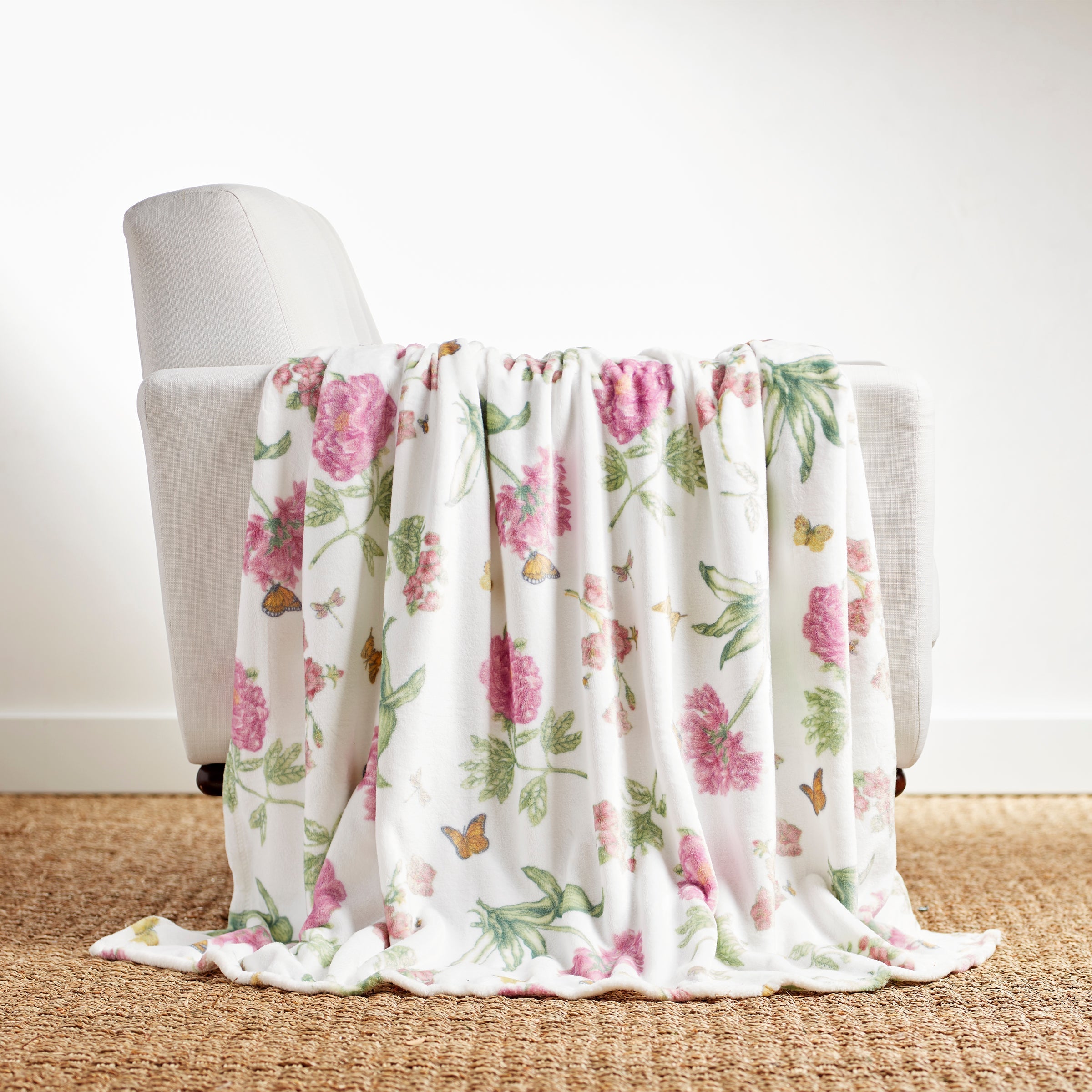 Thekbunny Butterfly Meadow Bloom Pink Throw Blanket