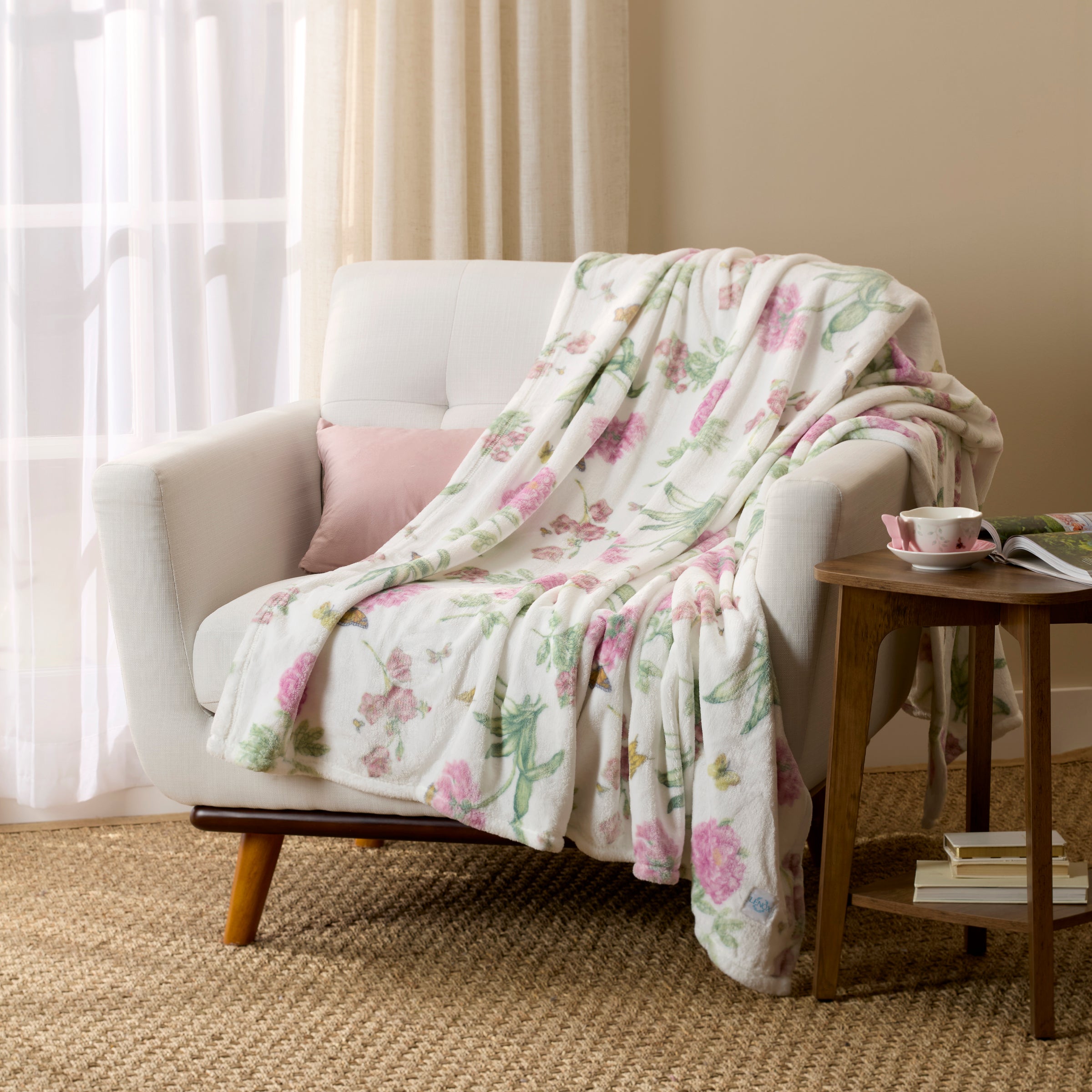 Thekbunny Butterfly Meadow Bloom Pink Throw Blanket