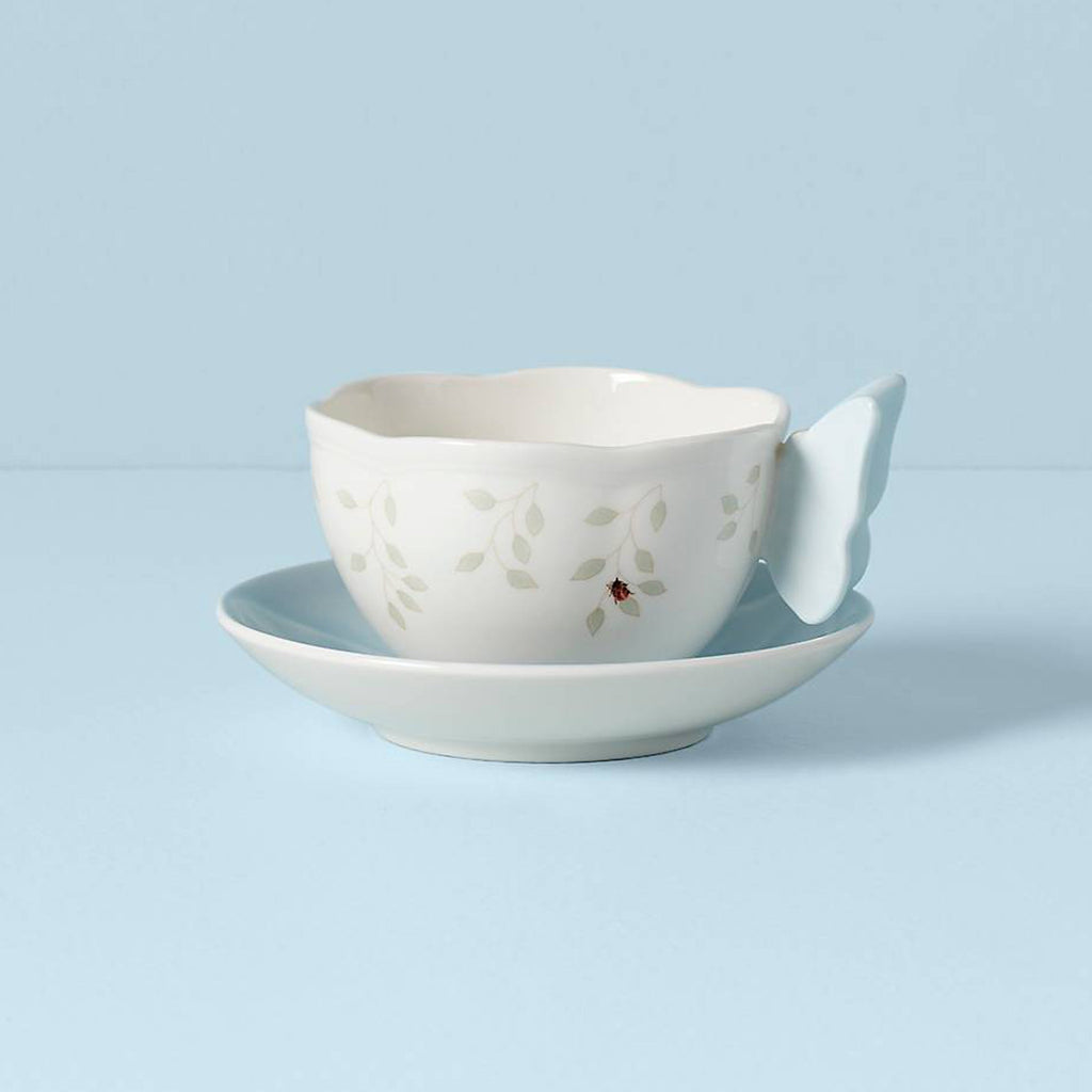 Thekbunny  Butterfly Meadow Floral Blue Cup & Saucer