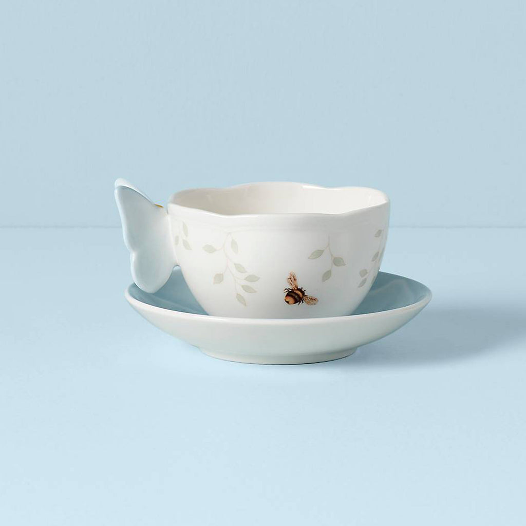 Thekbunny  Butterfly Meadow Floral Blue Cup & Saucer