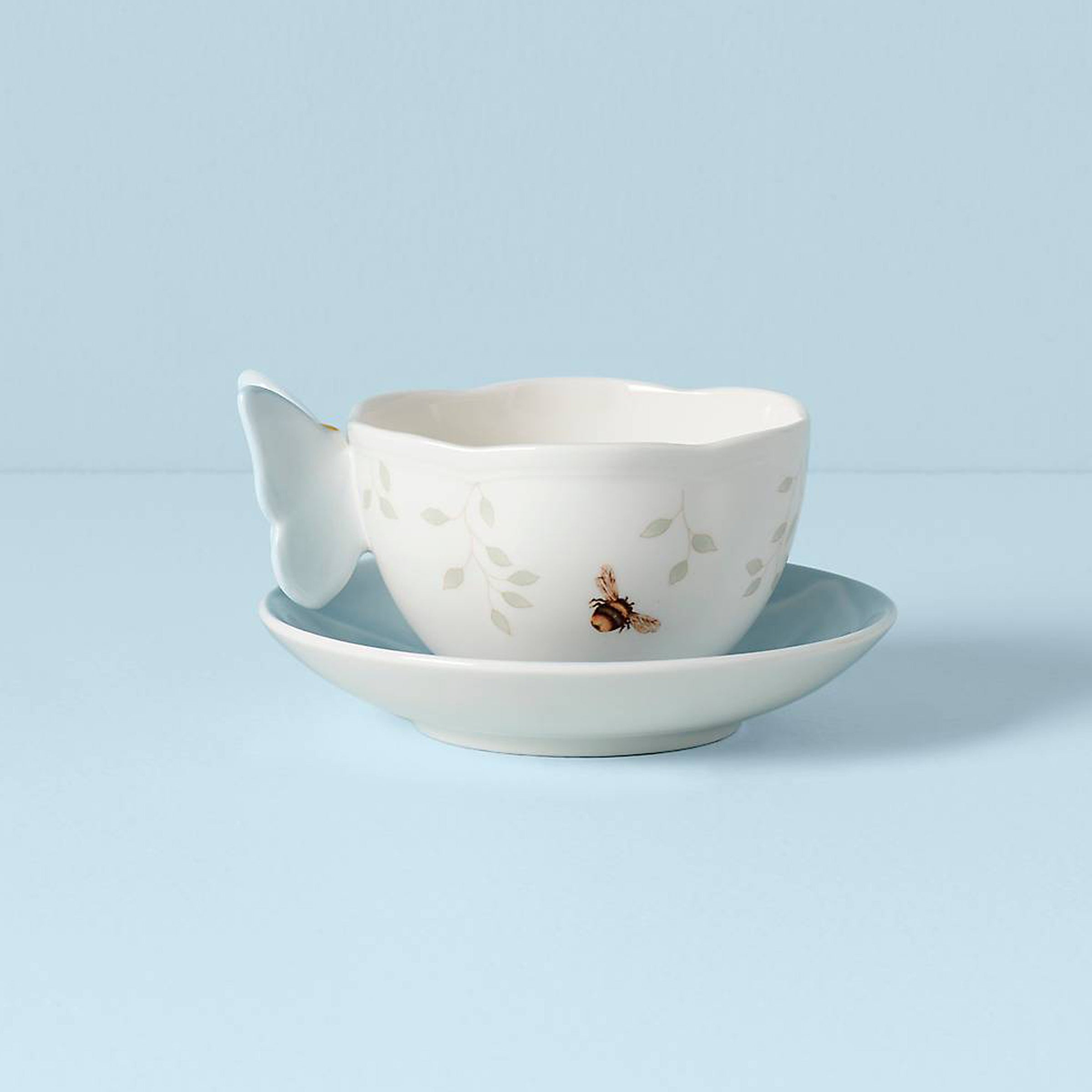 Thekbunny  Butterfly Meadow Floral Blue Cup & Saucer