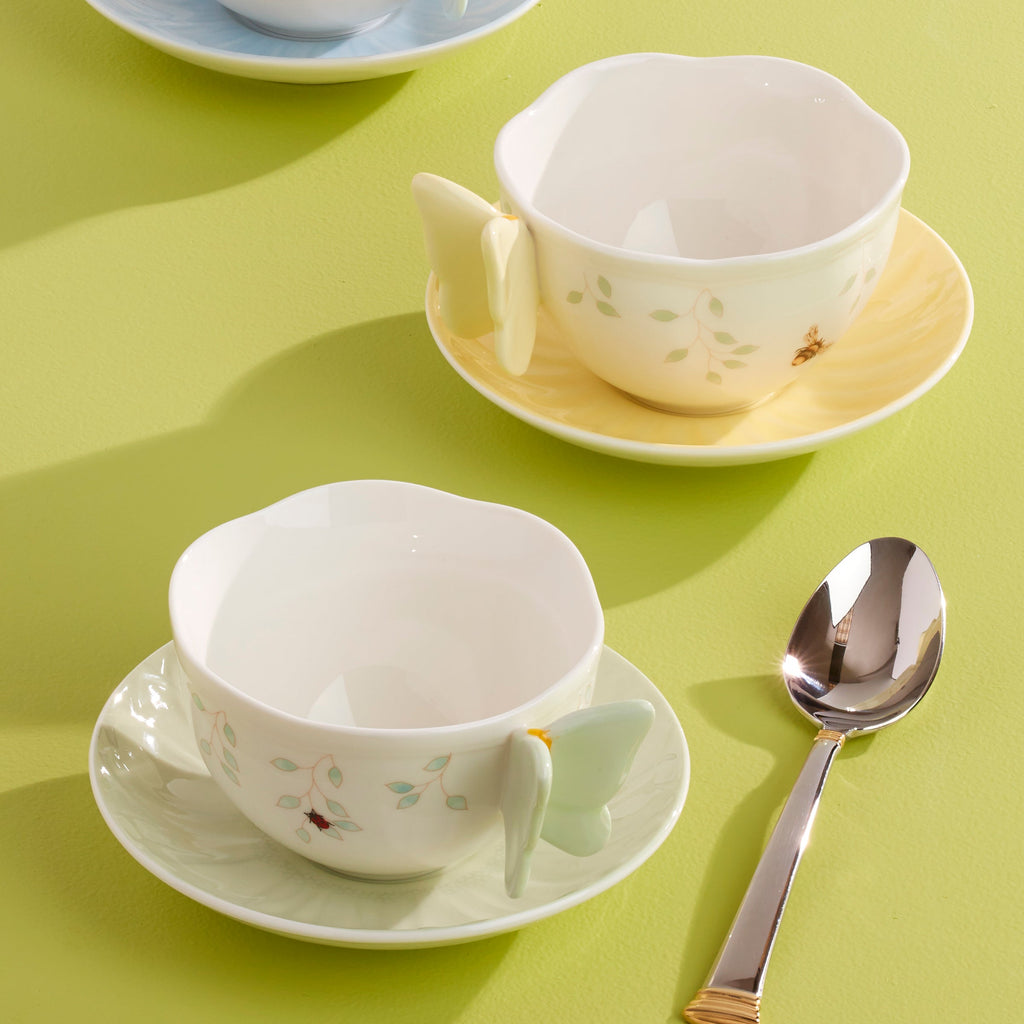 Thekbunny  Butterfly Meadow Floral Yellow Cup & Saucer