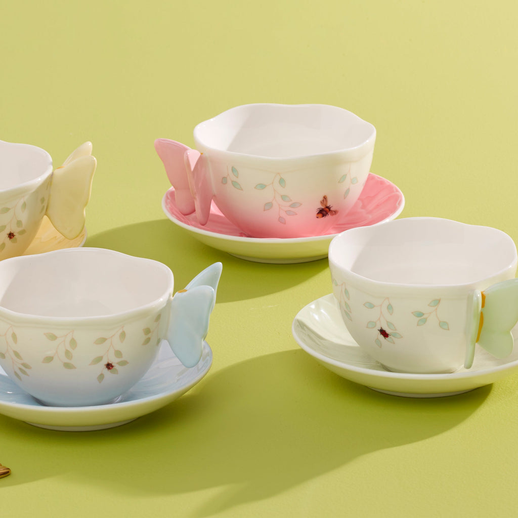 Thekbunny  Butterfly Meadow Floral Yellow Cup & Saucer