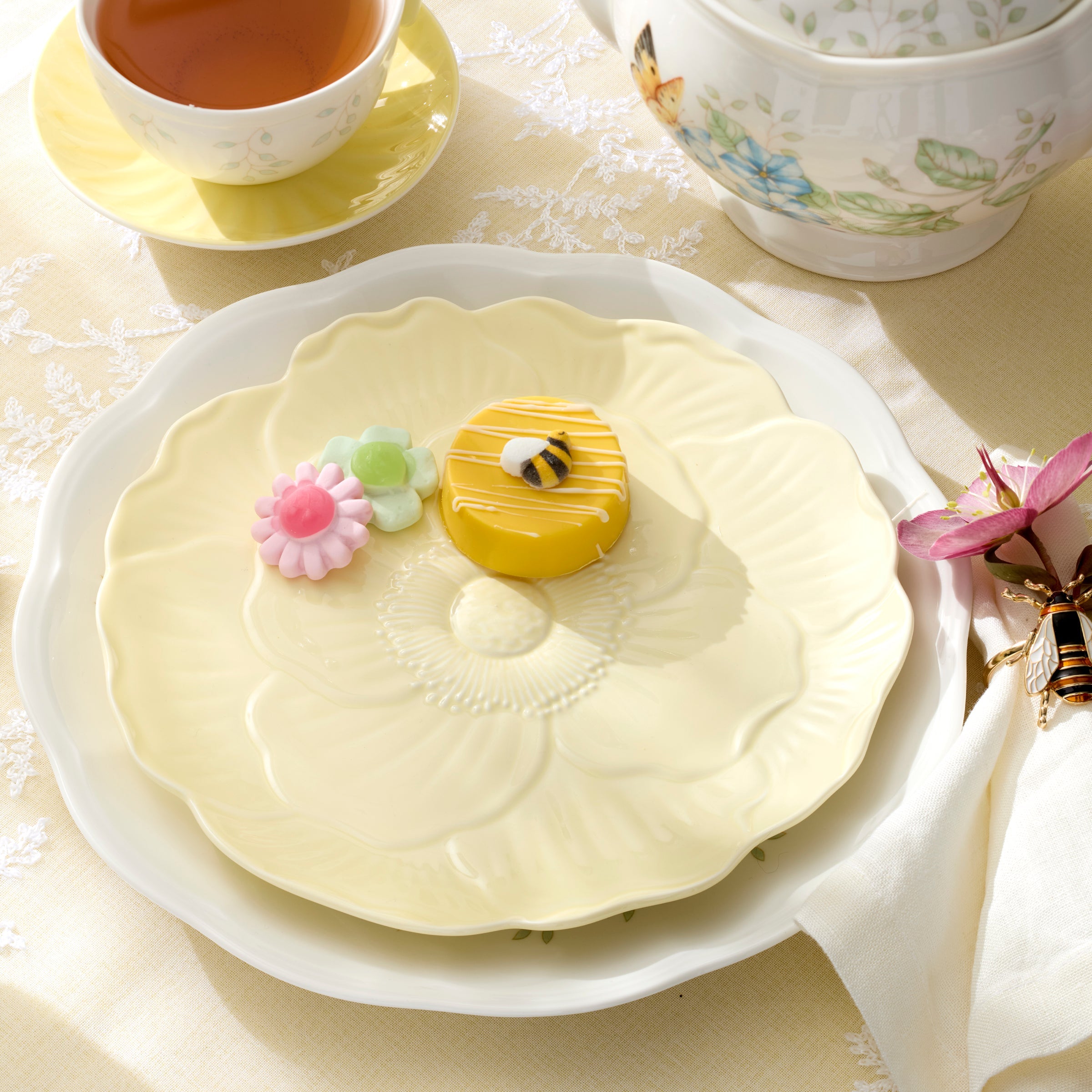 Thekbunny Butterfly Meadow Floral Yellow Accent Plates - Set of 4