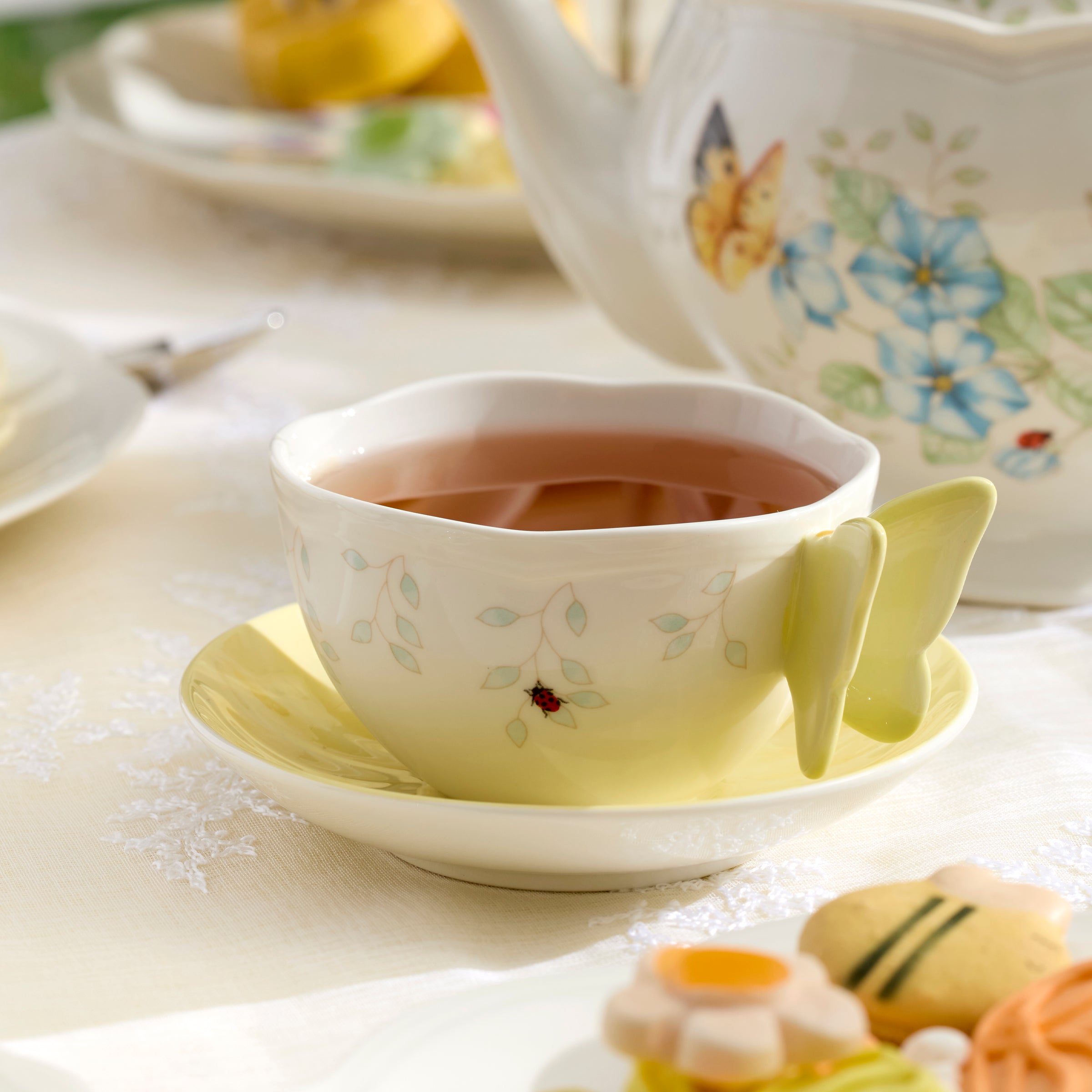 Thekbunny  Butterfly Meadow Floral Yellow Cup & Saucer