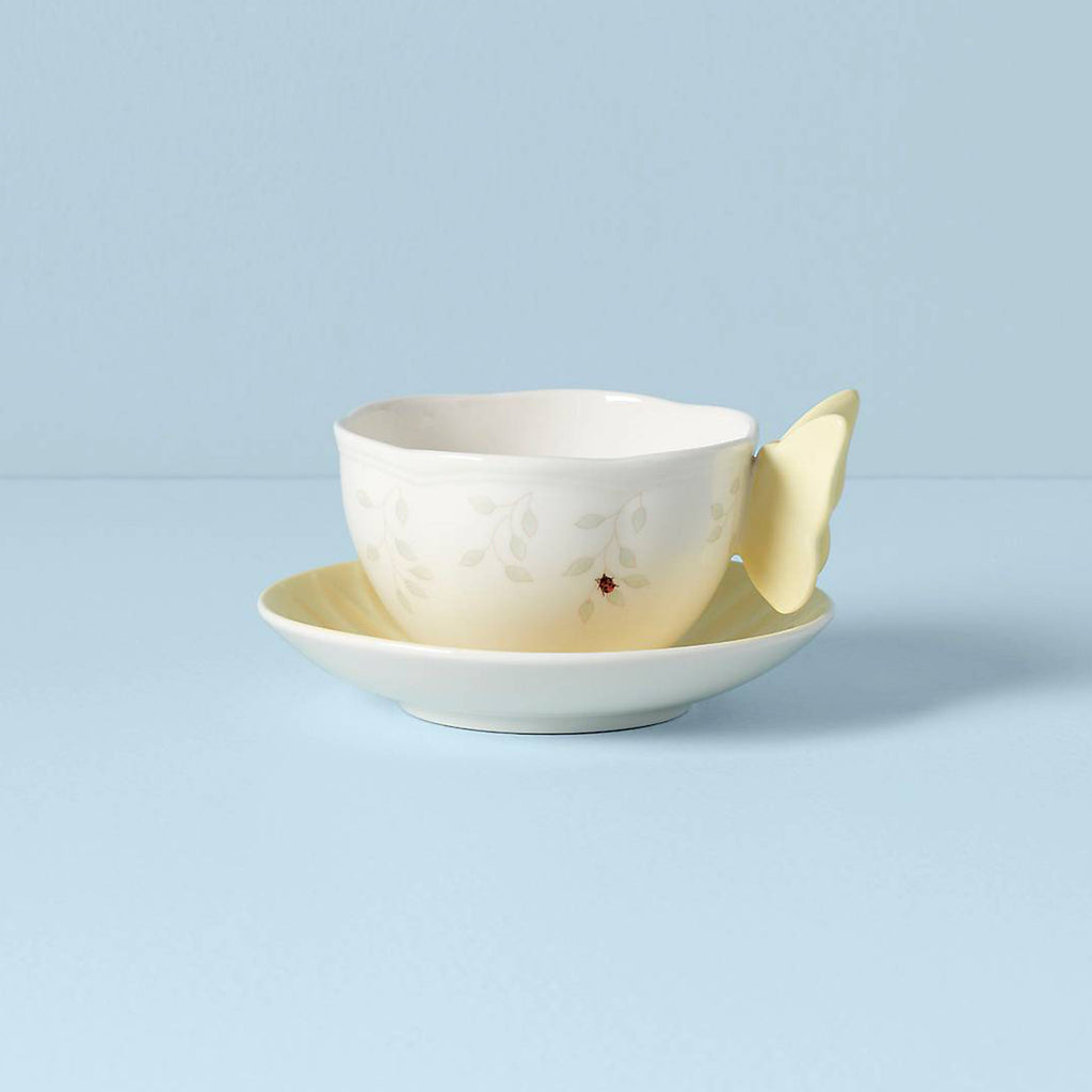 Thekbunny  Butterfly Meadow Floral Yellow Cup & Saucer