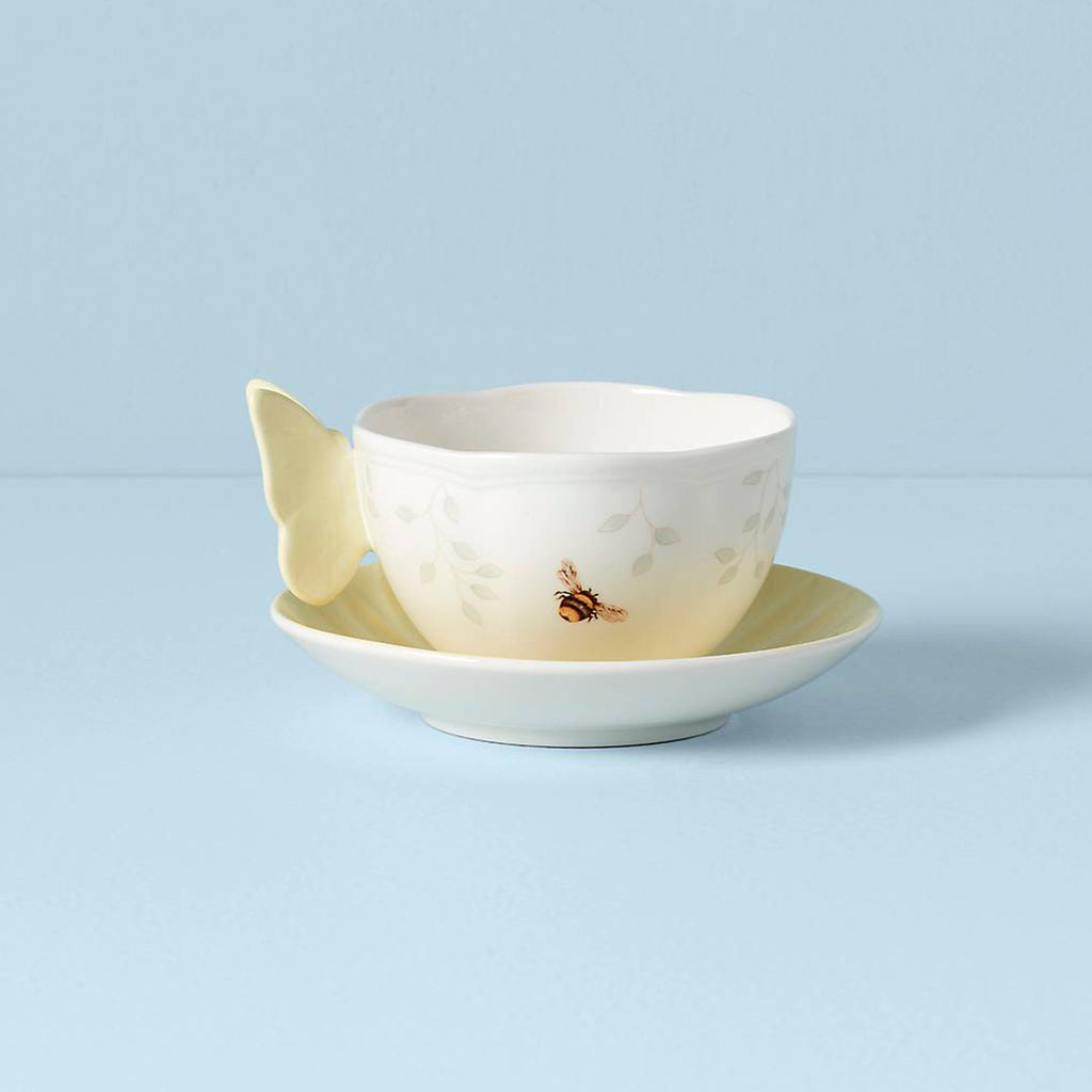 Thekbunny  Butterfly Meadow Floral Yellow Cup & Saucer