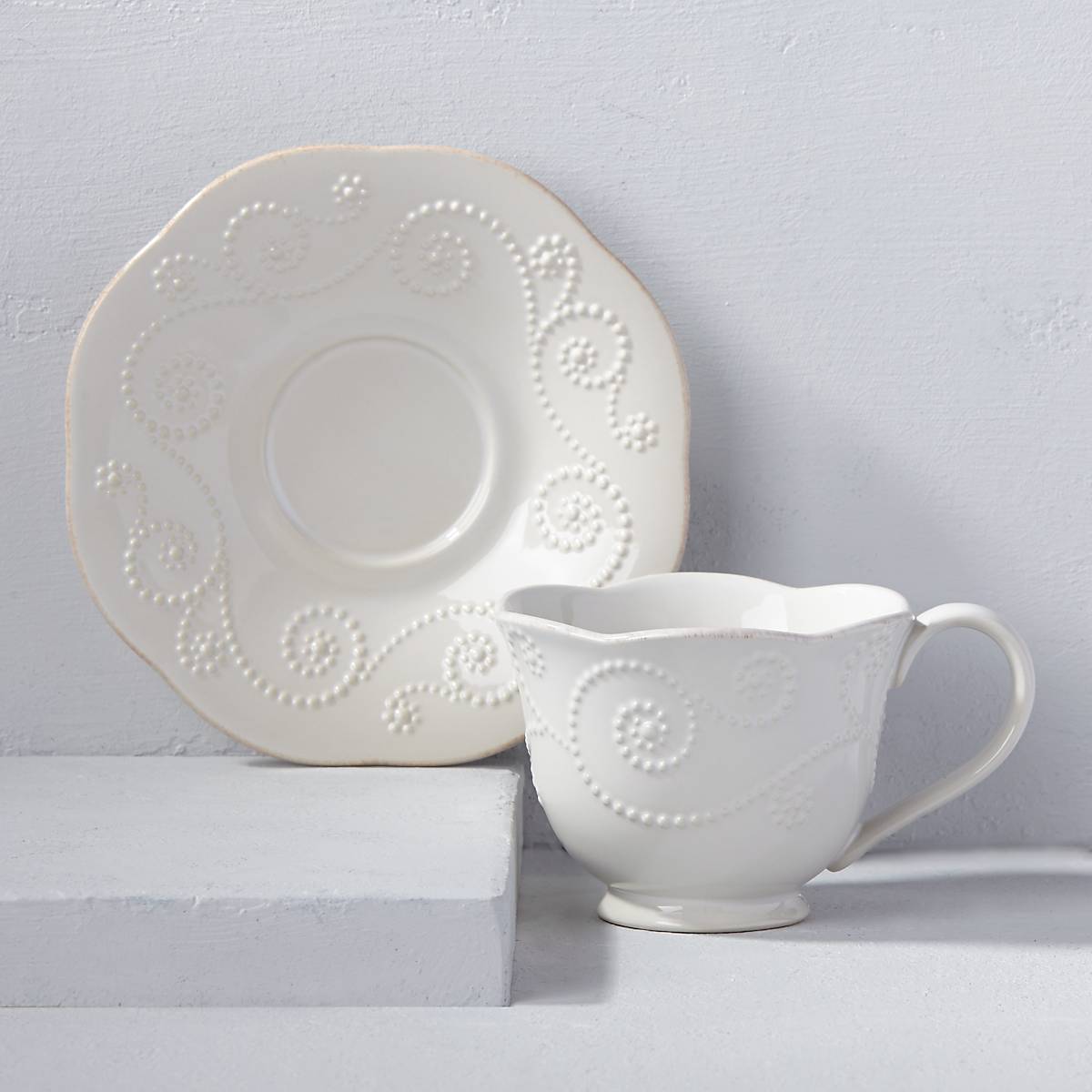 Thekbunny  French Perle White Cup and Saucer