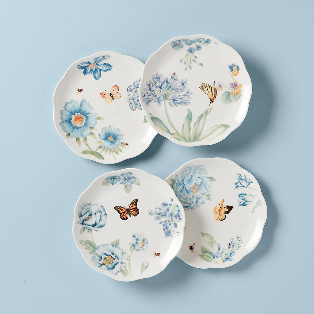 Thekbunny Butterfly Meadow Blue Dessert Plates - Set of 4