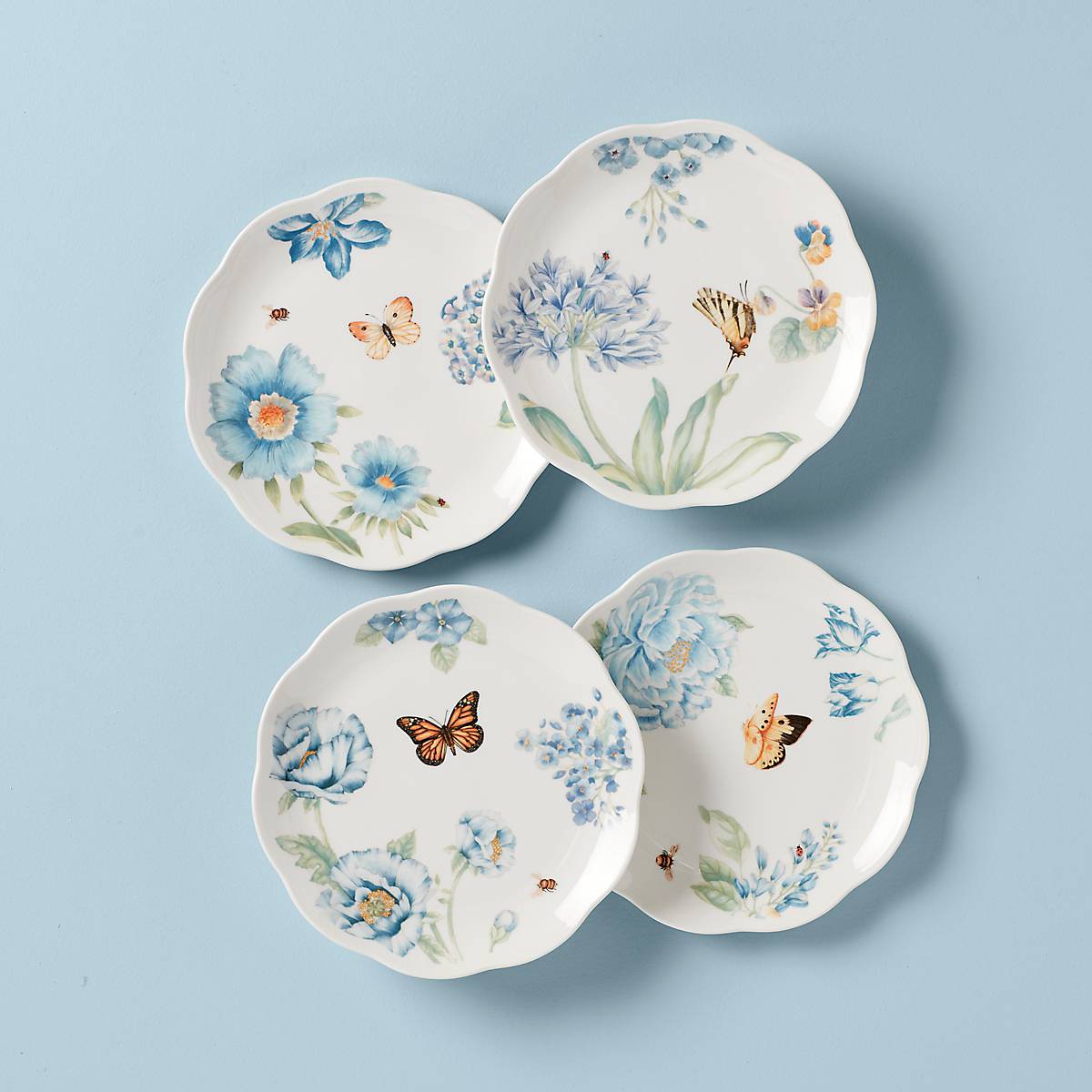 Thekbunny Butterfly Meadow Blue Dessert Plates - Set of 4