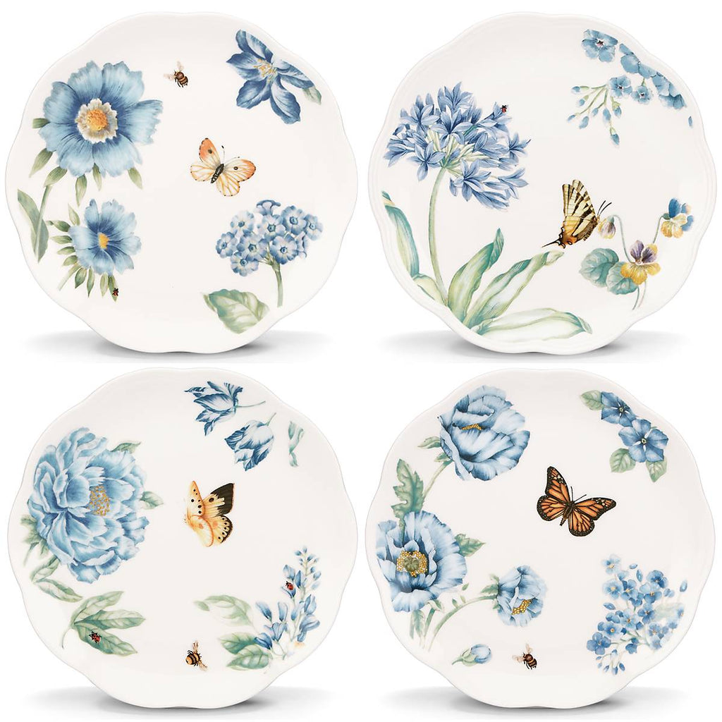 Thekbunny Butterfly Meadow Blue Dessert Plates - Set of 4