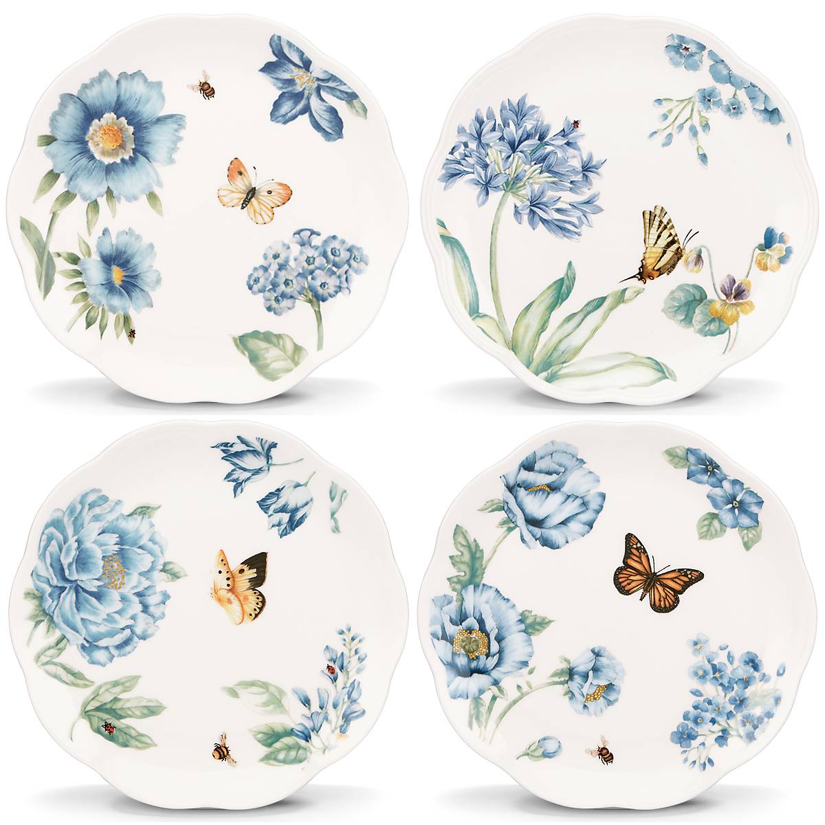 Thekbunny Butterfly Meadow Blue Dessert Plates - Set of 4
