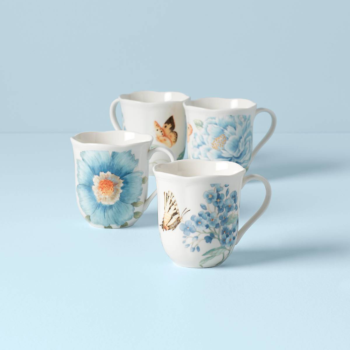 Thekbunny  Butterfly Meadow Blue Mugs - Set of 4