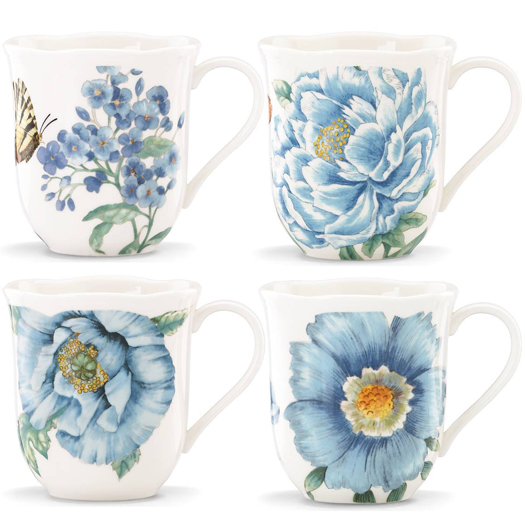 Thekbunny  Butterfly Meadow Blue Mugs - Set of 4