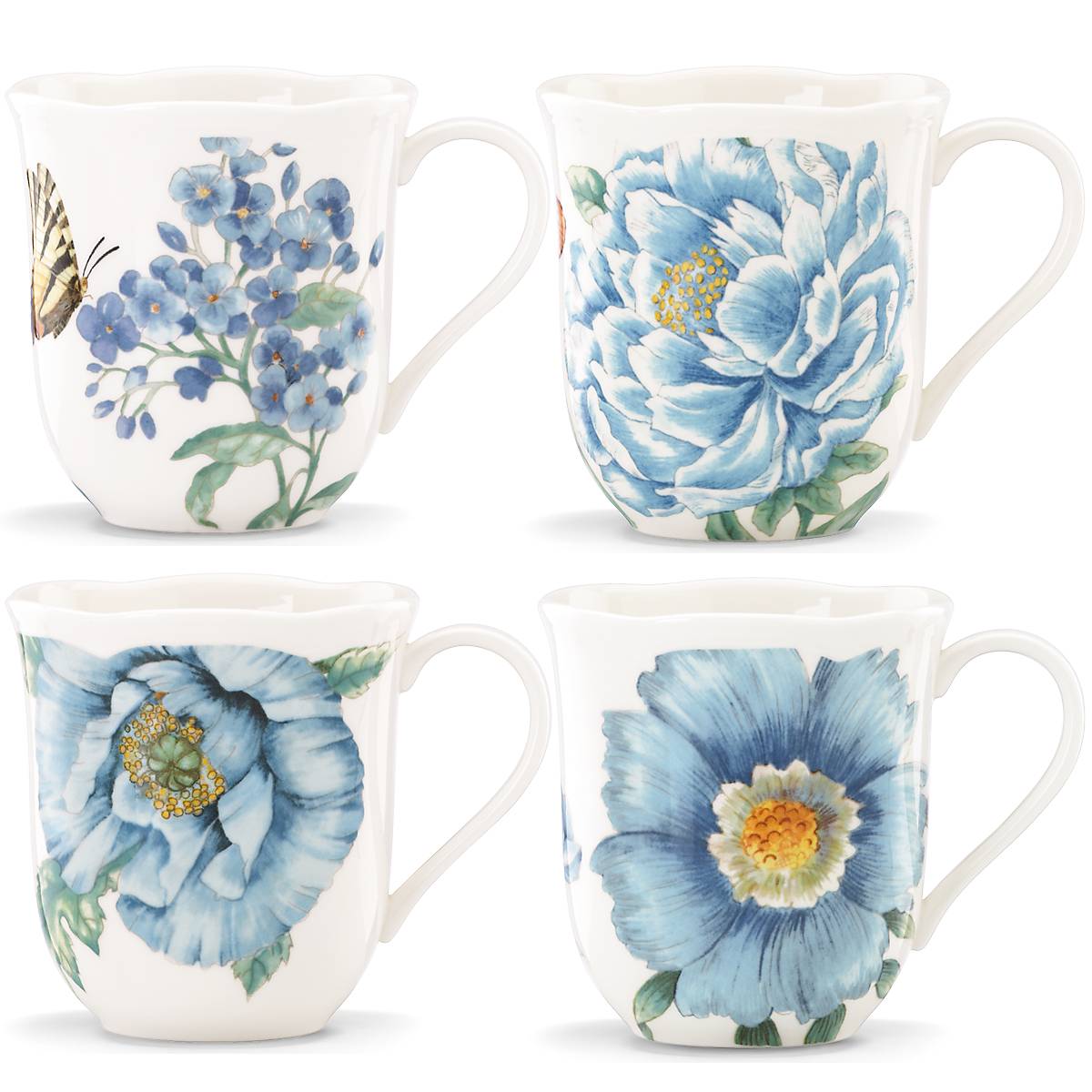 Thekbunny  Butterfly Meadow Blue Mugs - Set of 4