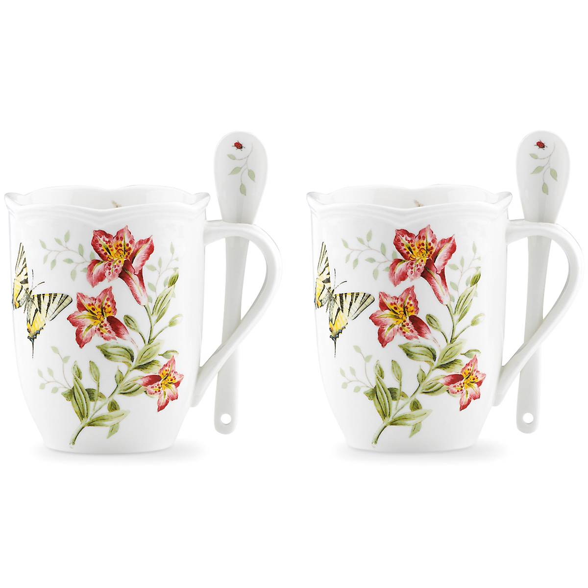 Thekbunny  Butterfly Meadow Mugs with Spoons - Set of 2