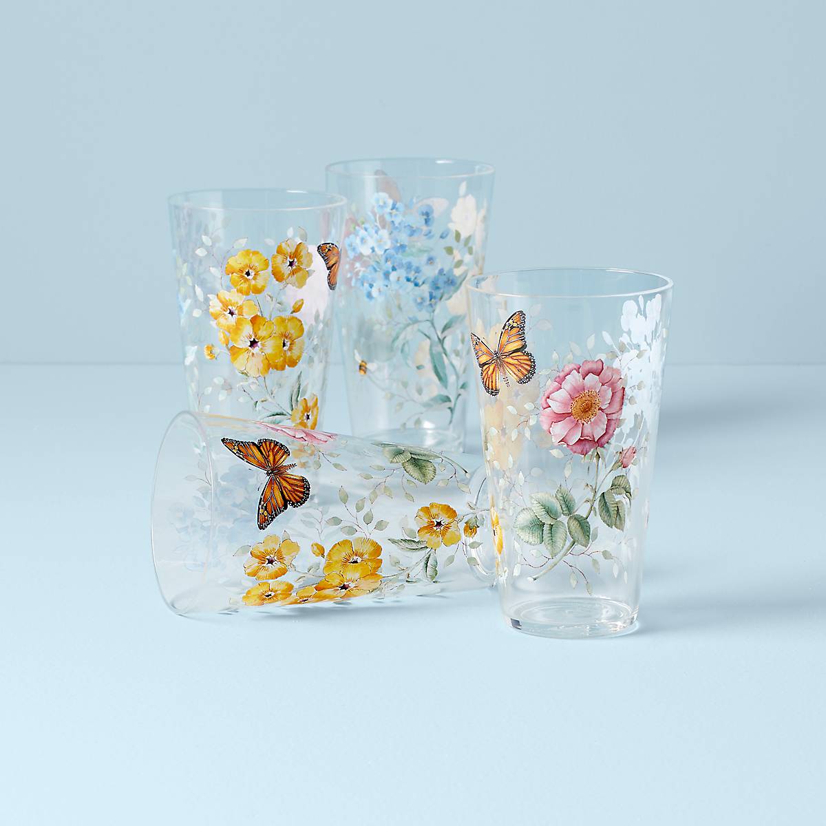 Thekbunny Butterfly Meadow Acrylic Highball Glasses - Set Of 4