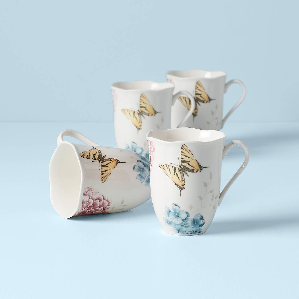 Thekbunny  Butterfly Meadow Hydrangea Mugs - Set of 4