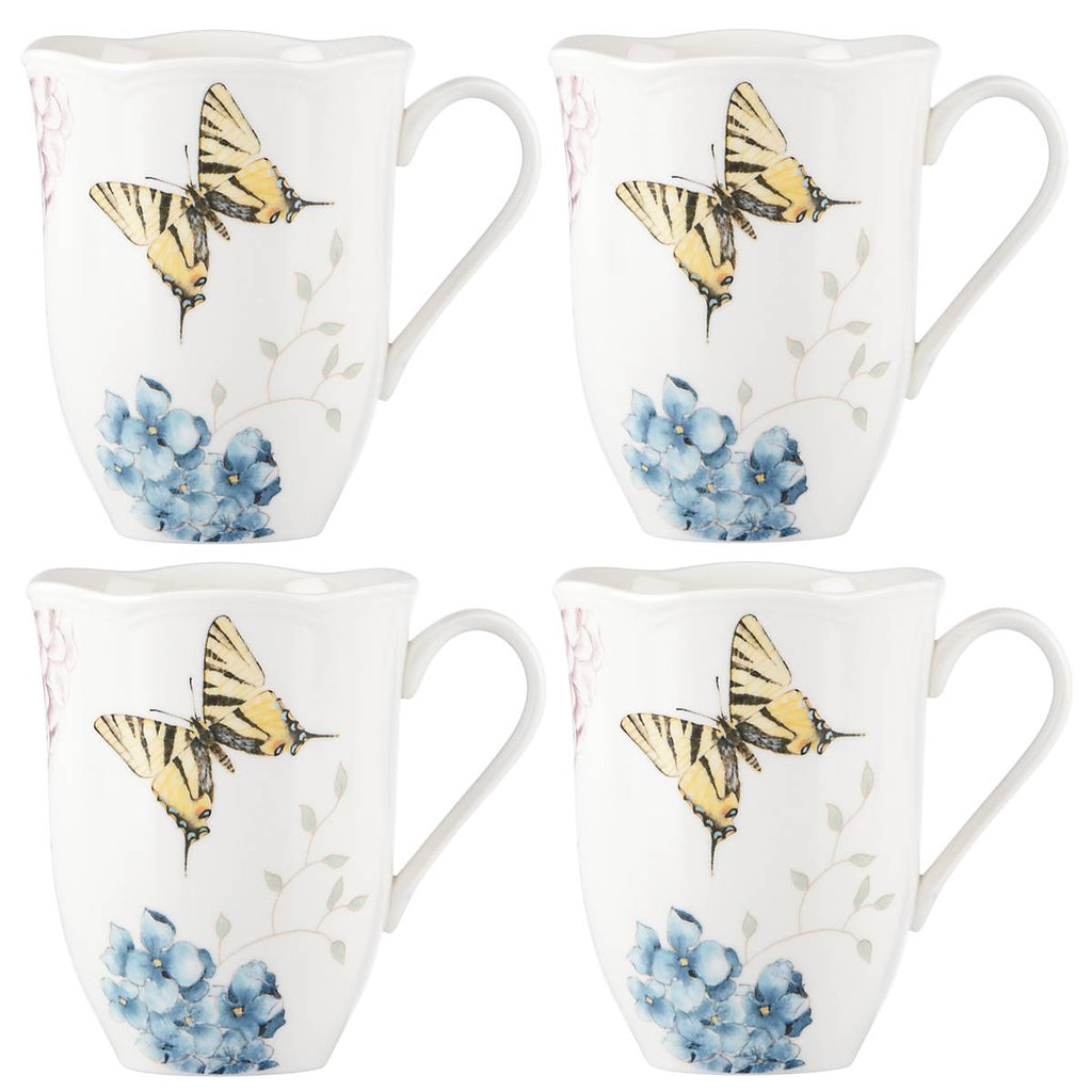 Thekbunny  Butterfly Meadow Hydrangea Mugs - Set of 4