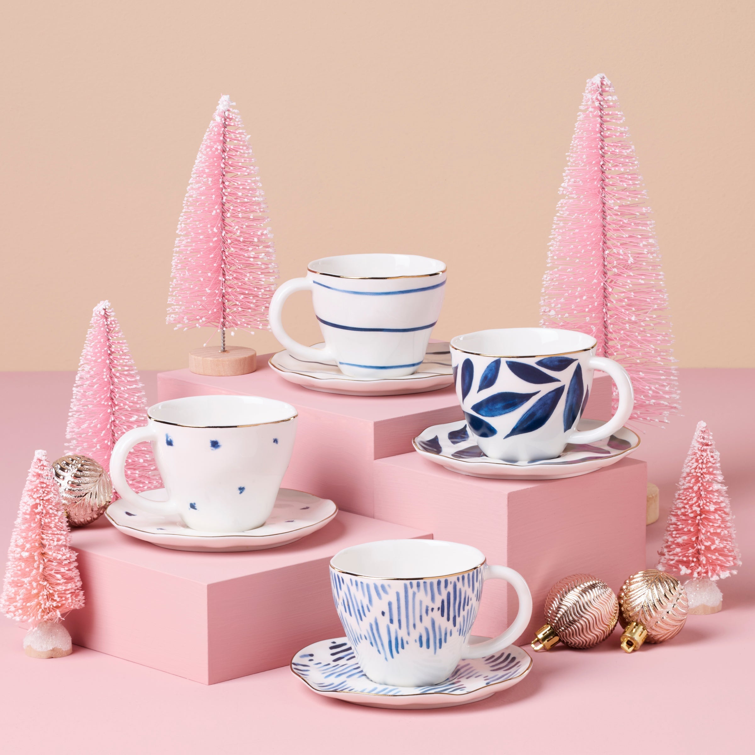 Thekbunny Blue Bay 8-Piece Espresso Cup & Saucer Set