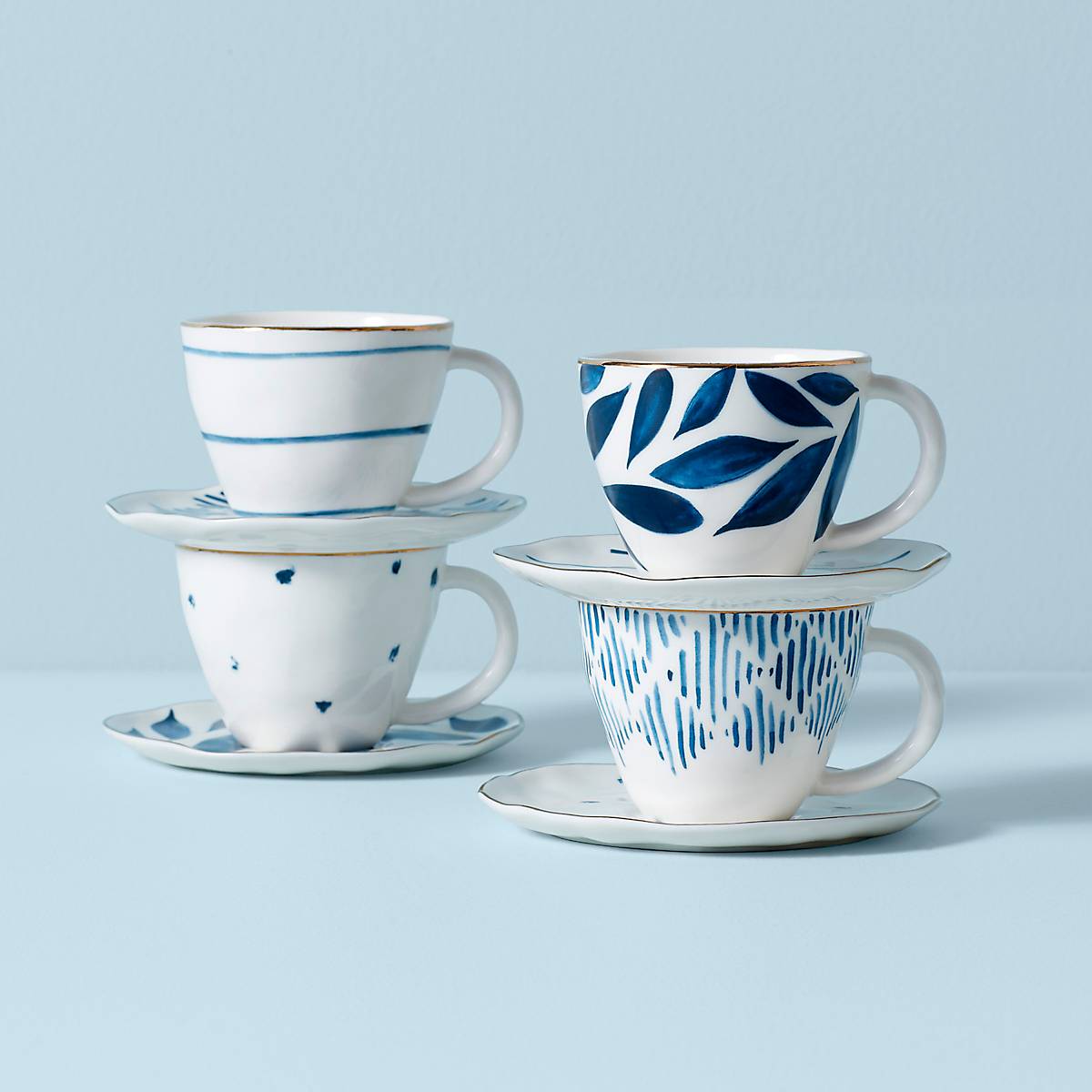 Thekbunny Blue Bay 8-Piece Espresso Cup & Saucer Set