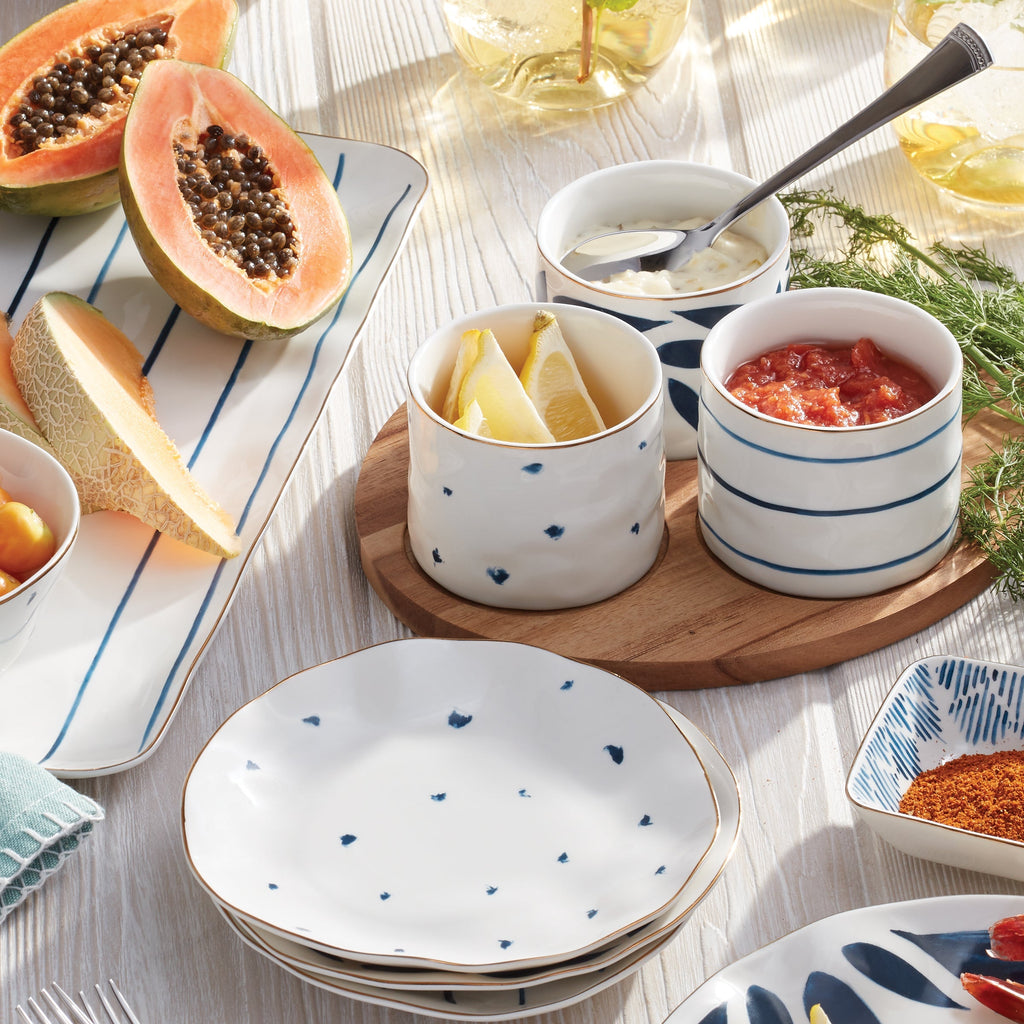 Thekbunny Blue Bay Snack Bowls - Set of 3 - With Wood Tray