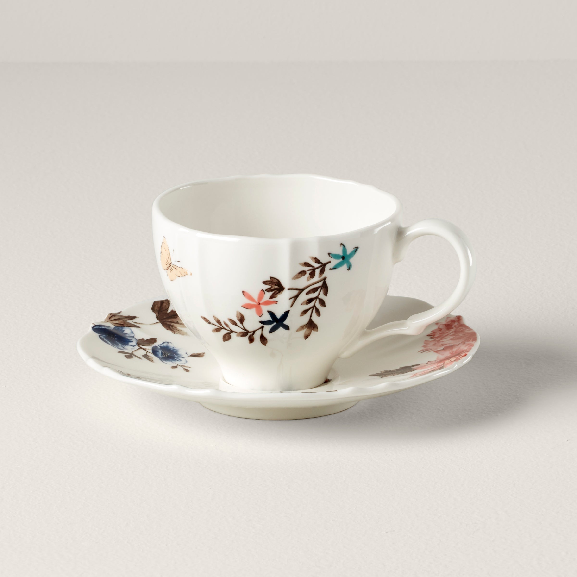 Thekbunny  Sprig & Vine Teacup & Saucer - White