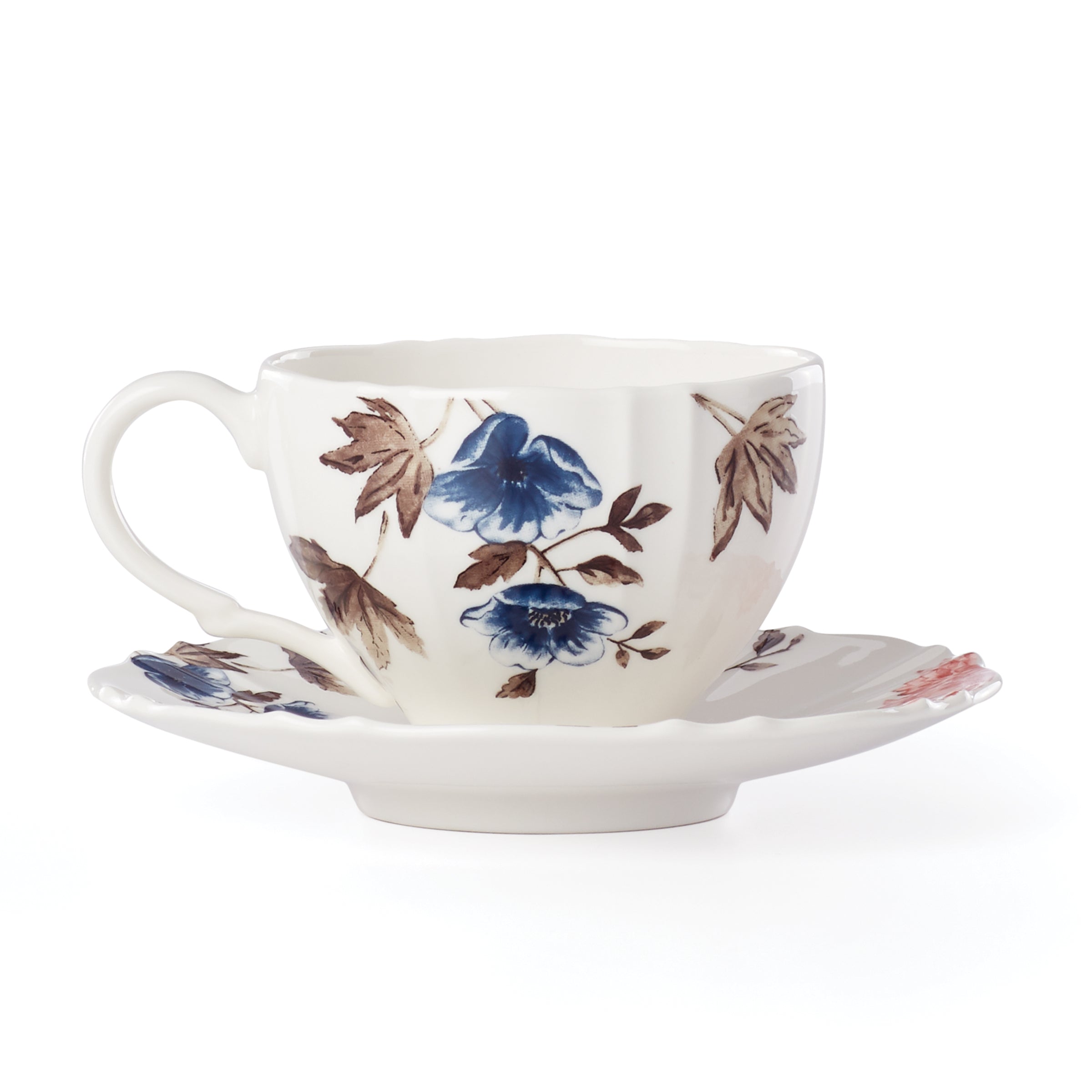 Thekbunny  Sprig & Vine Teacup & Saucer - White