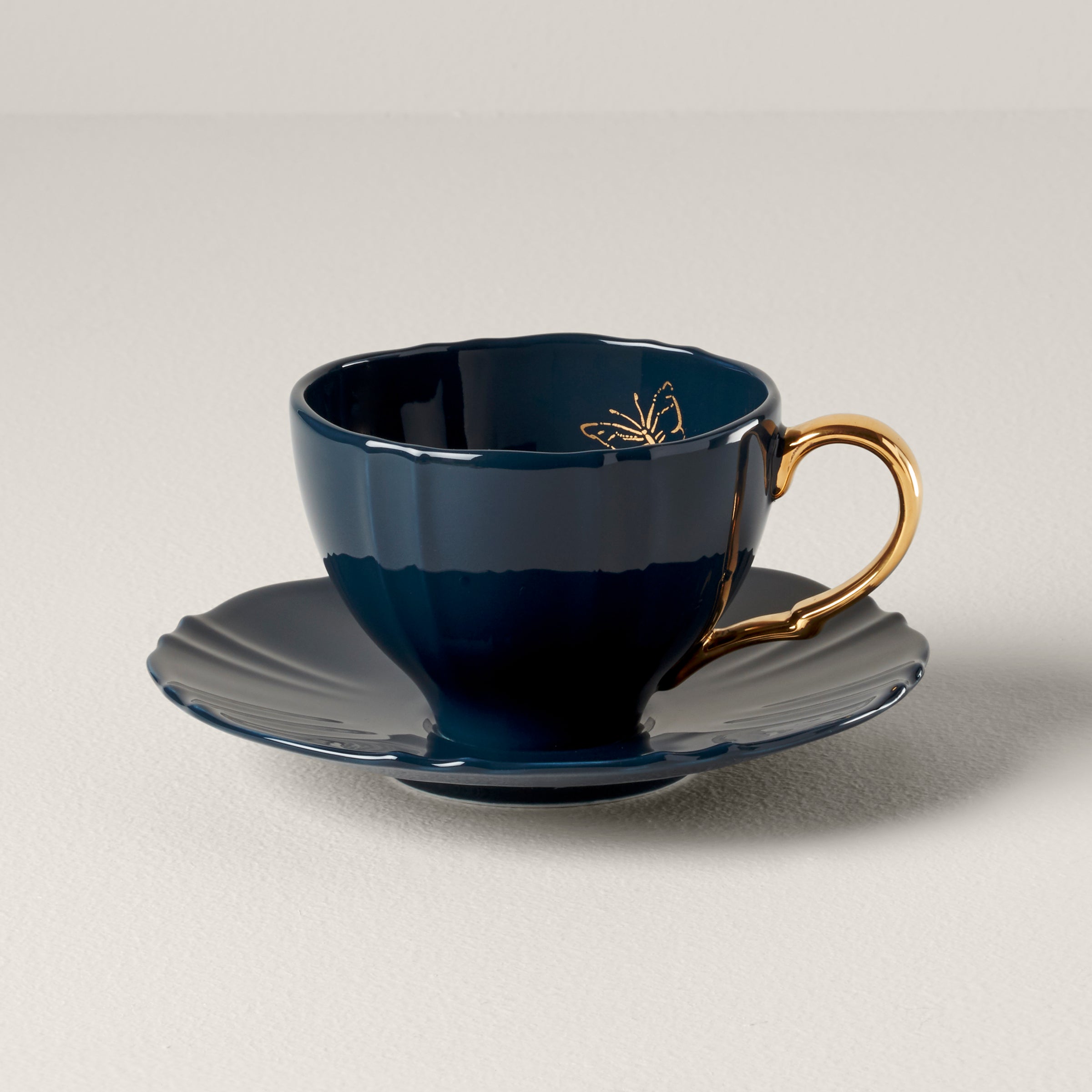 Thekbunny  Sprig & Vine Teacup & Saucer - Navy