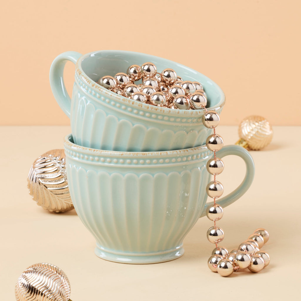Thekbunny French Perle Groove Blue Latte Mugs - Set of 2
