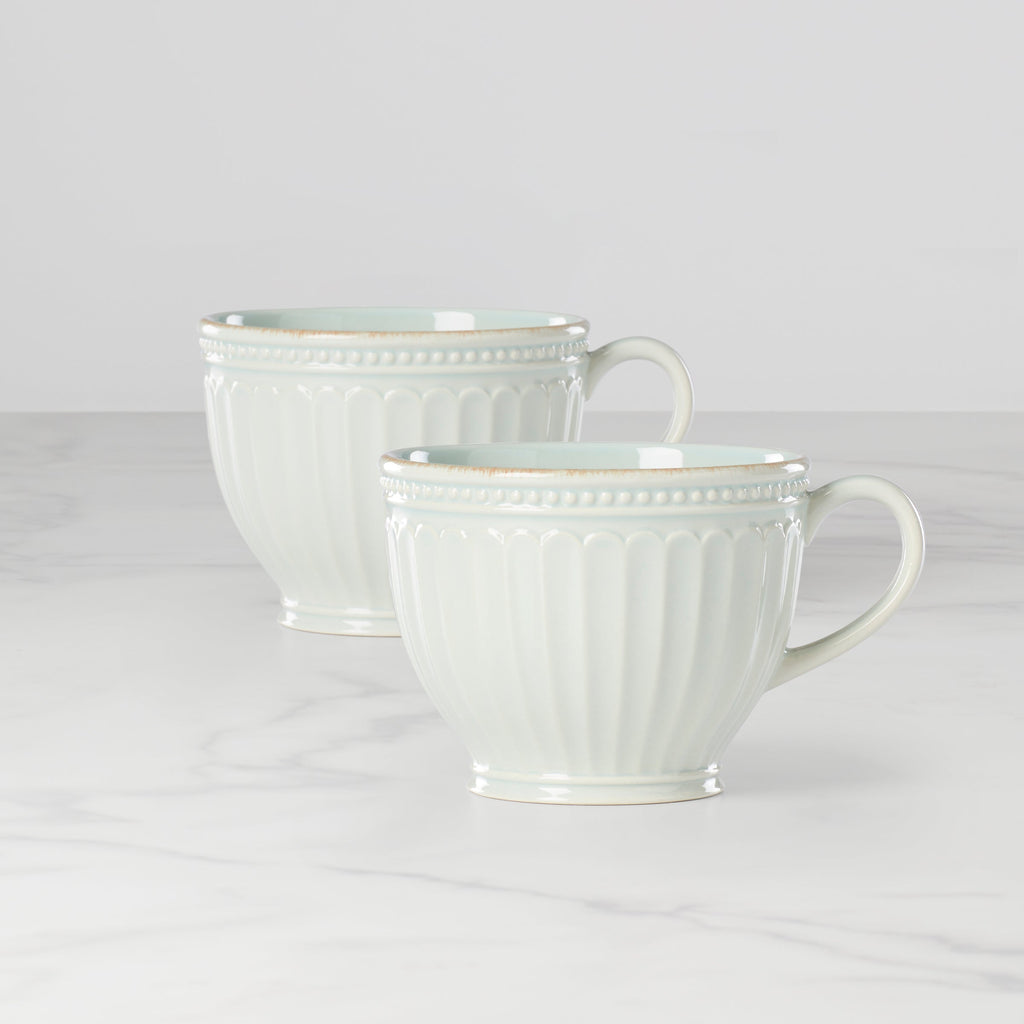 Thekbunny French Perle Groove Blue Latte Mugs - Set of 2