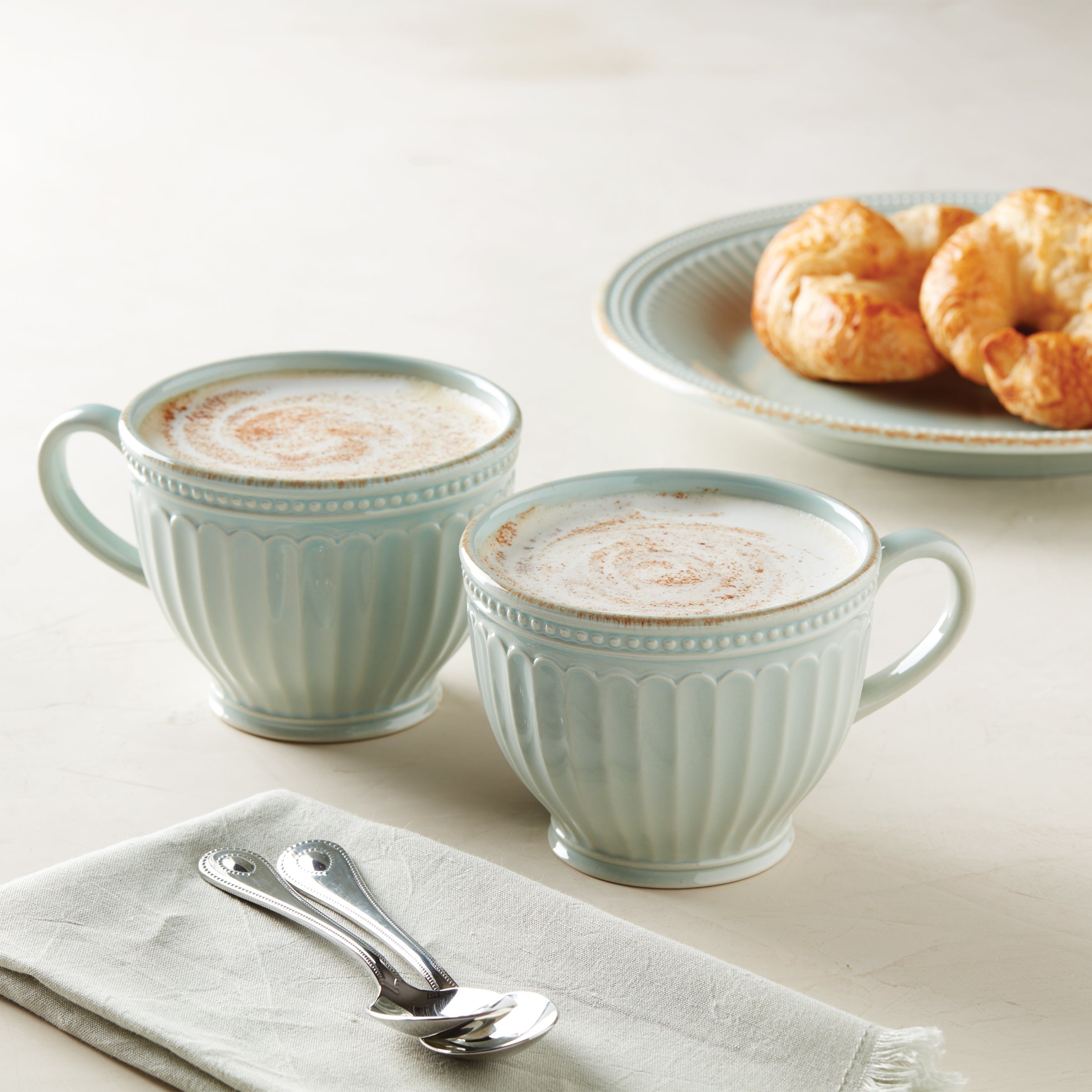Thekbunny French Perle Groove Blue Latte Mugs - Set of 2