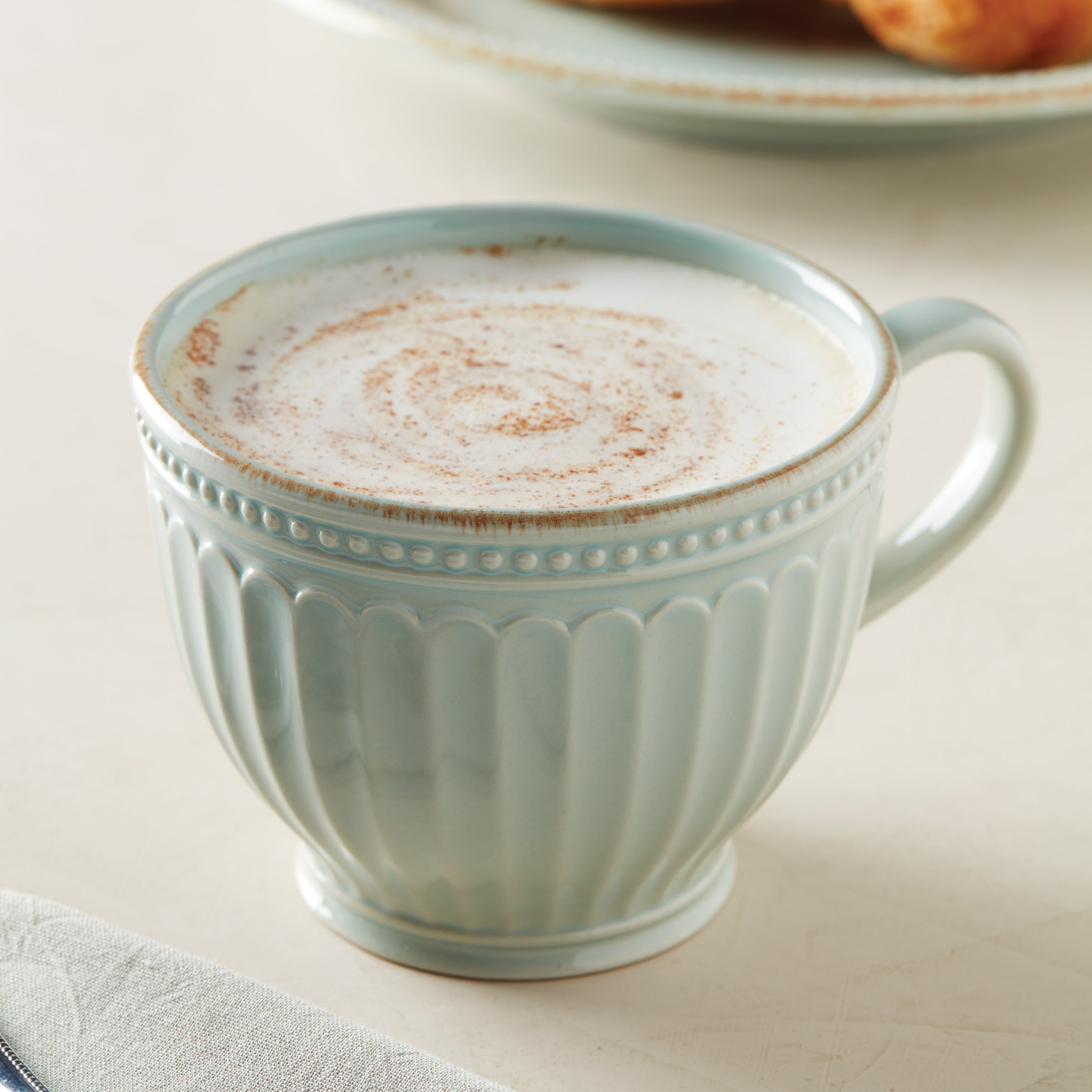 Thekbunny French Perle Groove Blue Latte Mugs - Set of 2