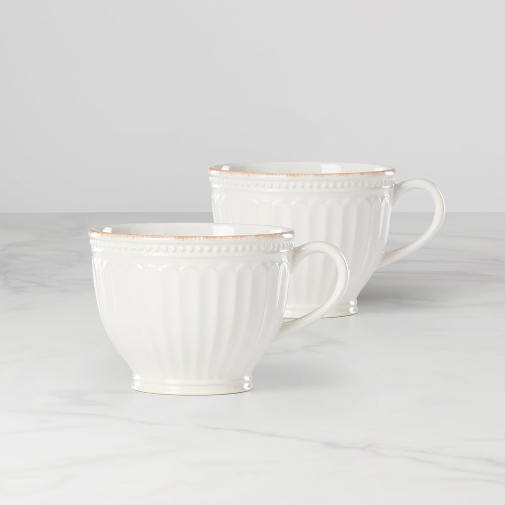 Thekbunny  French Perle Groove White Latte Mugs - Set of 2