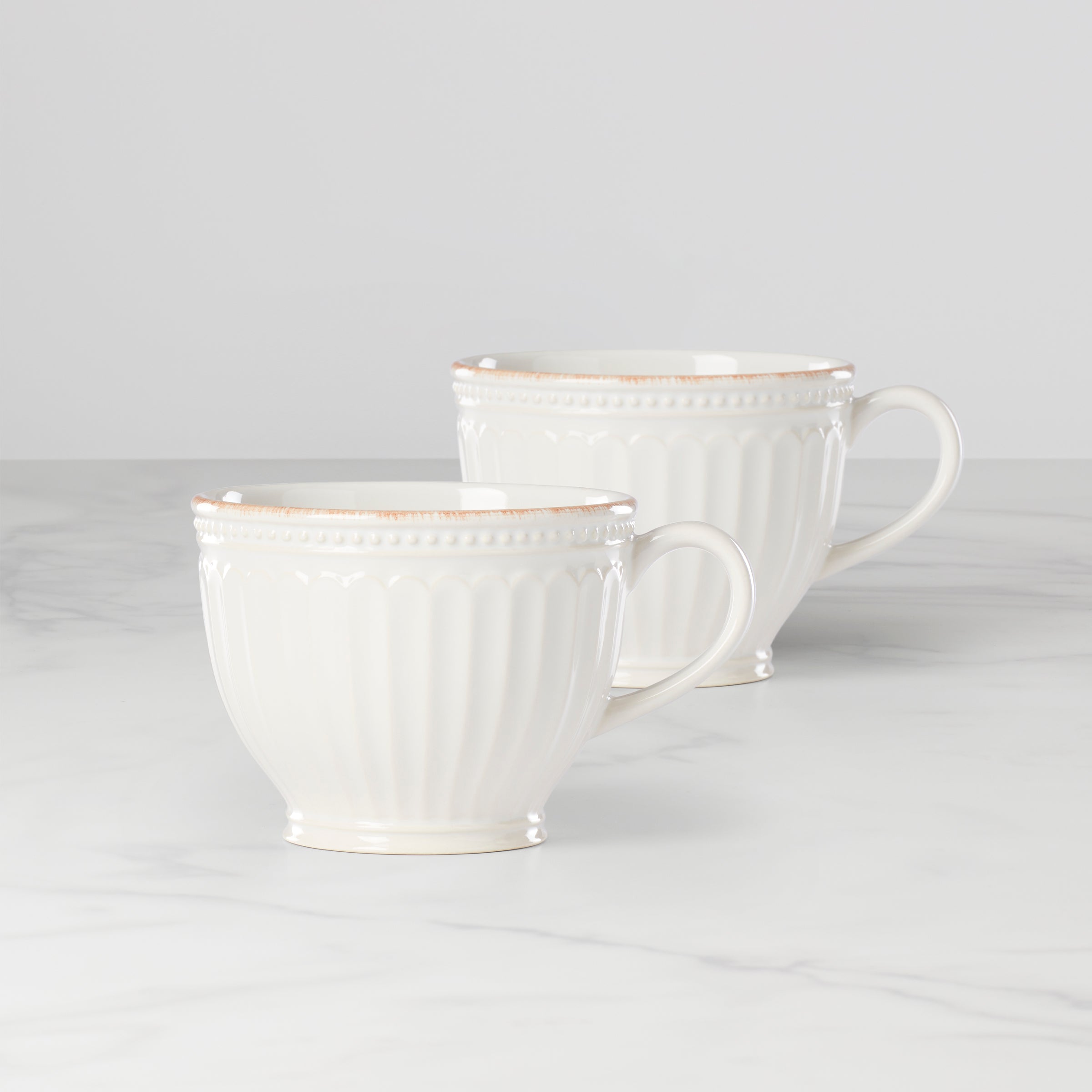 Thekbunny  French Perle Groove White Latte Mugs - Set of 2