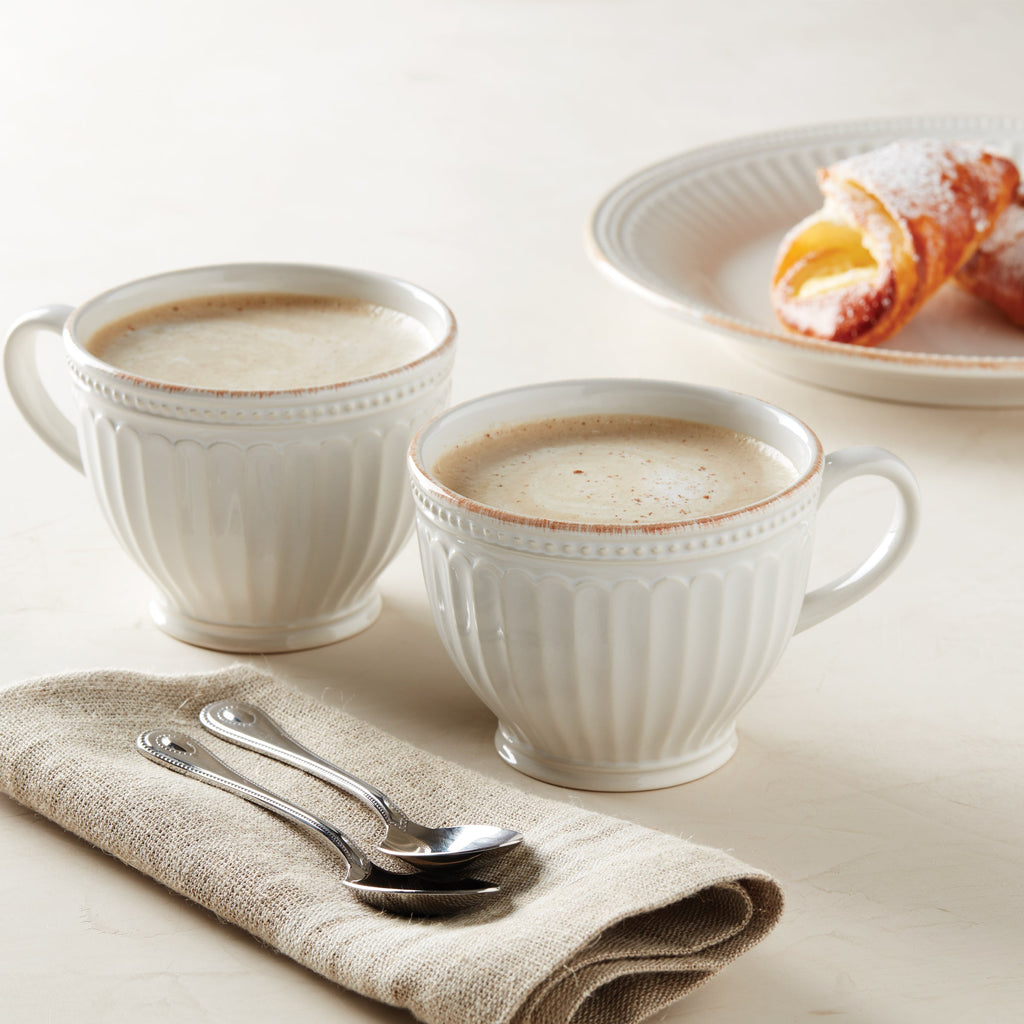 Thekbunny  French Perle Groove White Latte Mugs - Set of 2