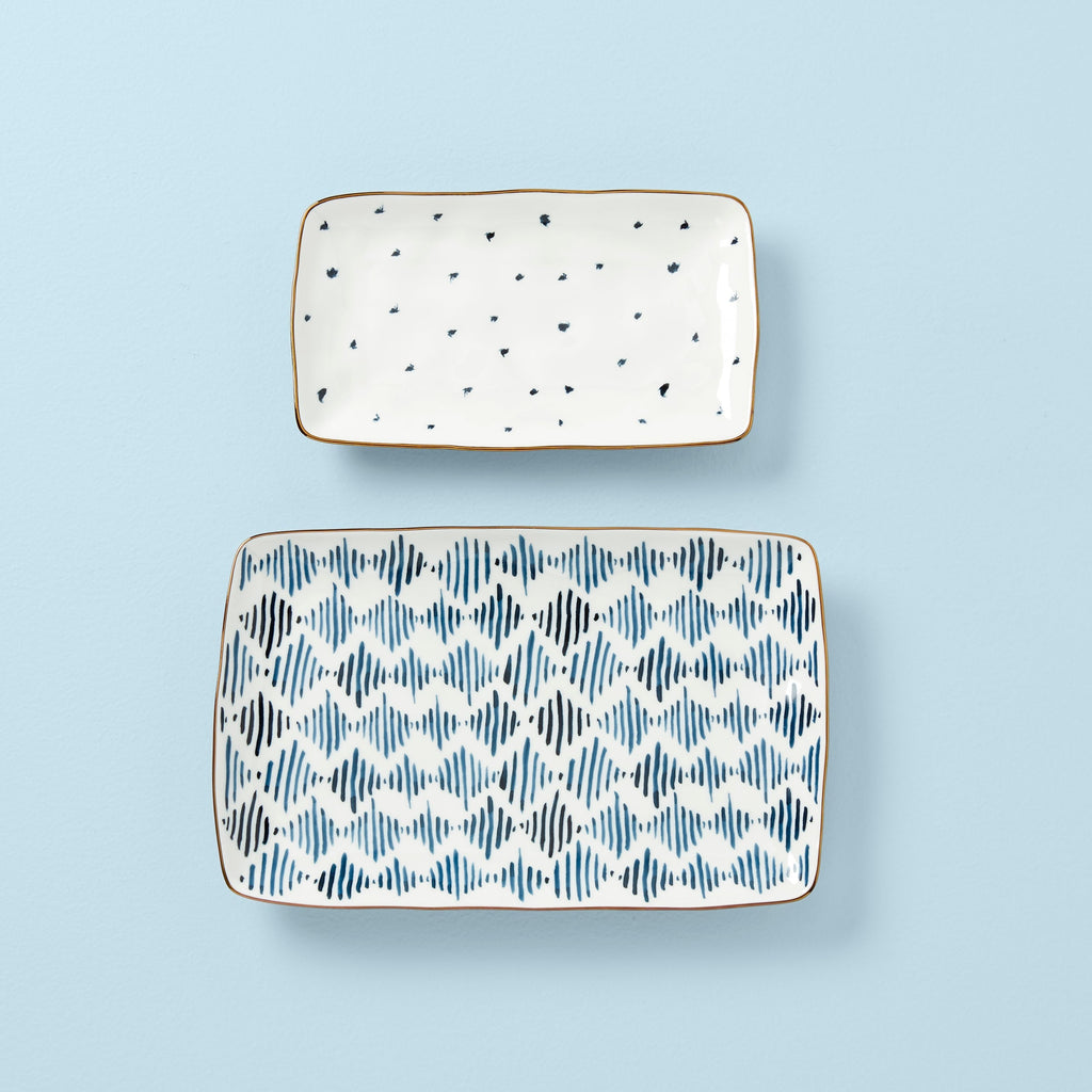Thekbunny Blue Bay 2-Piece Nesting Platter Set