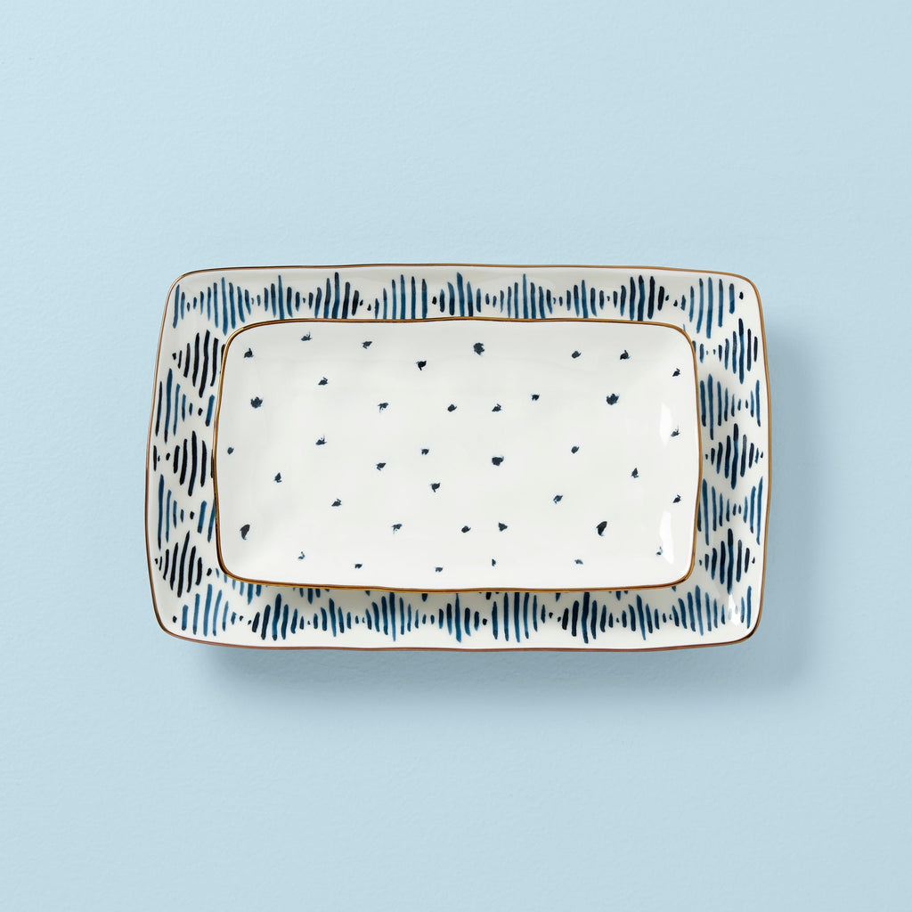 Thekbunny Blue Bay 2-Piece Nesting Platter Set