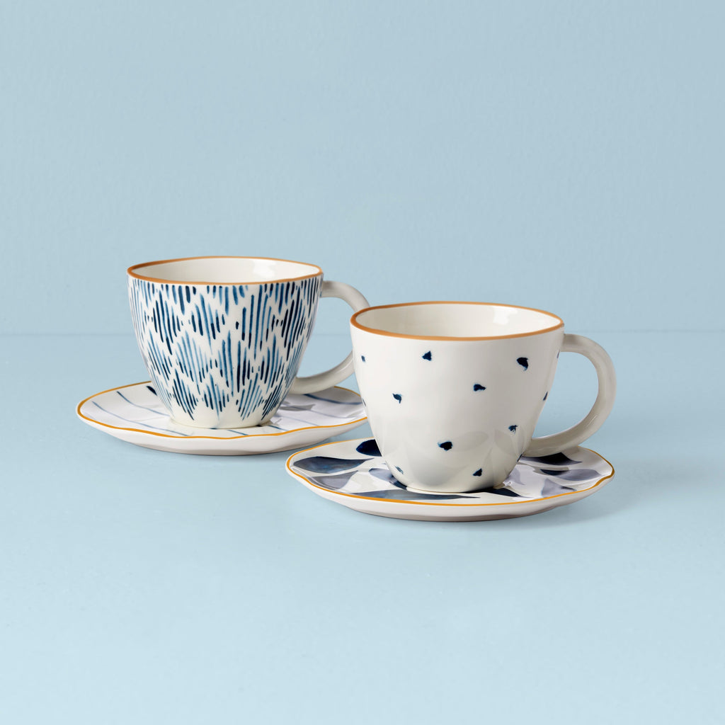 Thekbunny Blue Bay 4-Piece Teacup & Saucer Set