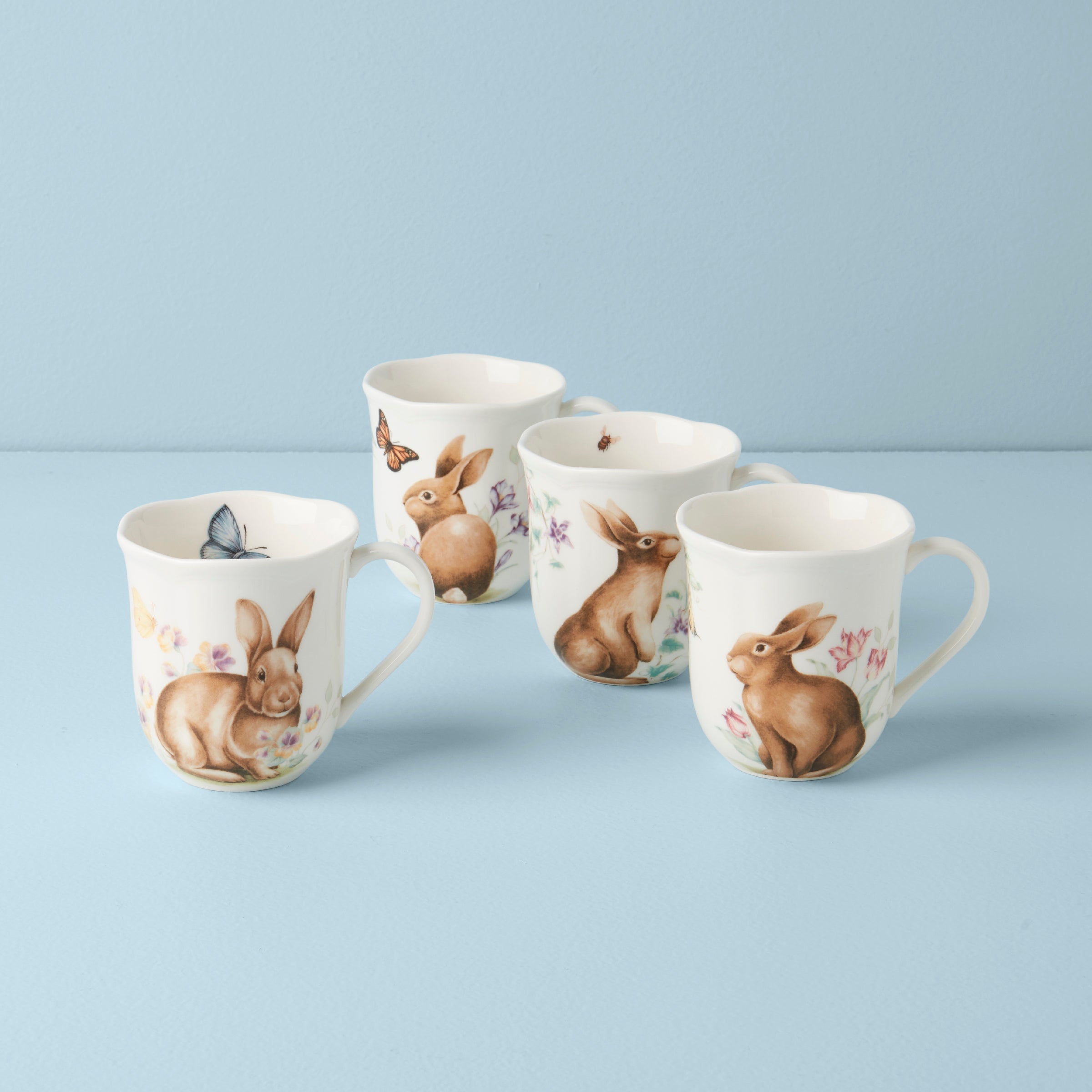 Thekbunny  Butterfly Meadow Bunny Mugs - Set of 4
