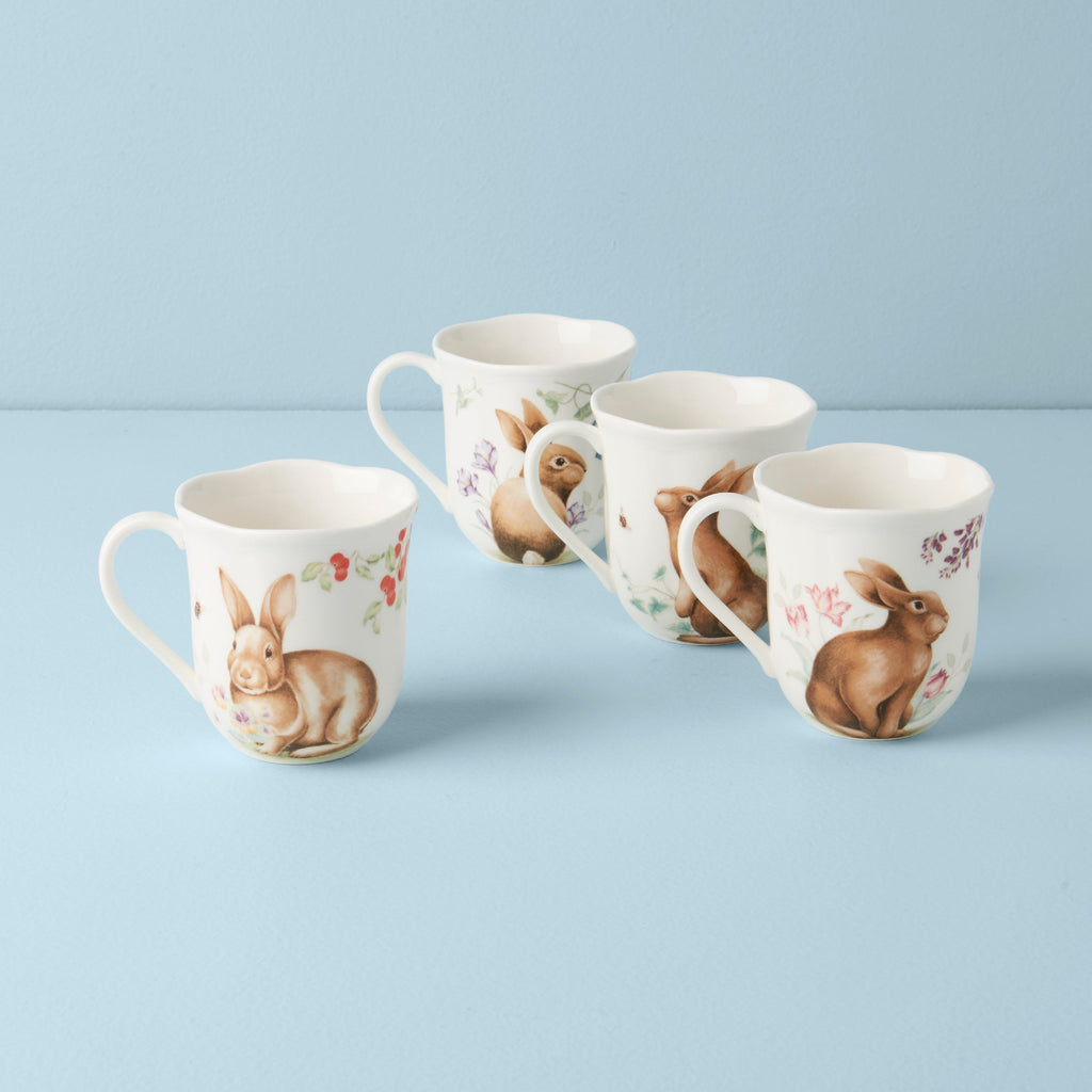 Thekbunny  Butterfly Meadow Bunny Mugs - Set of 4