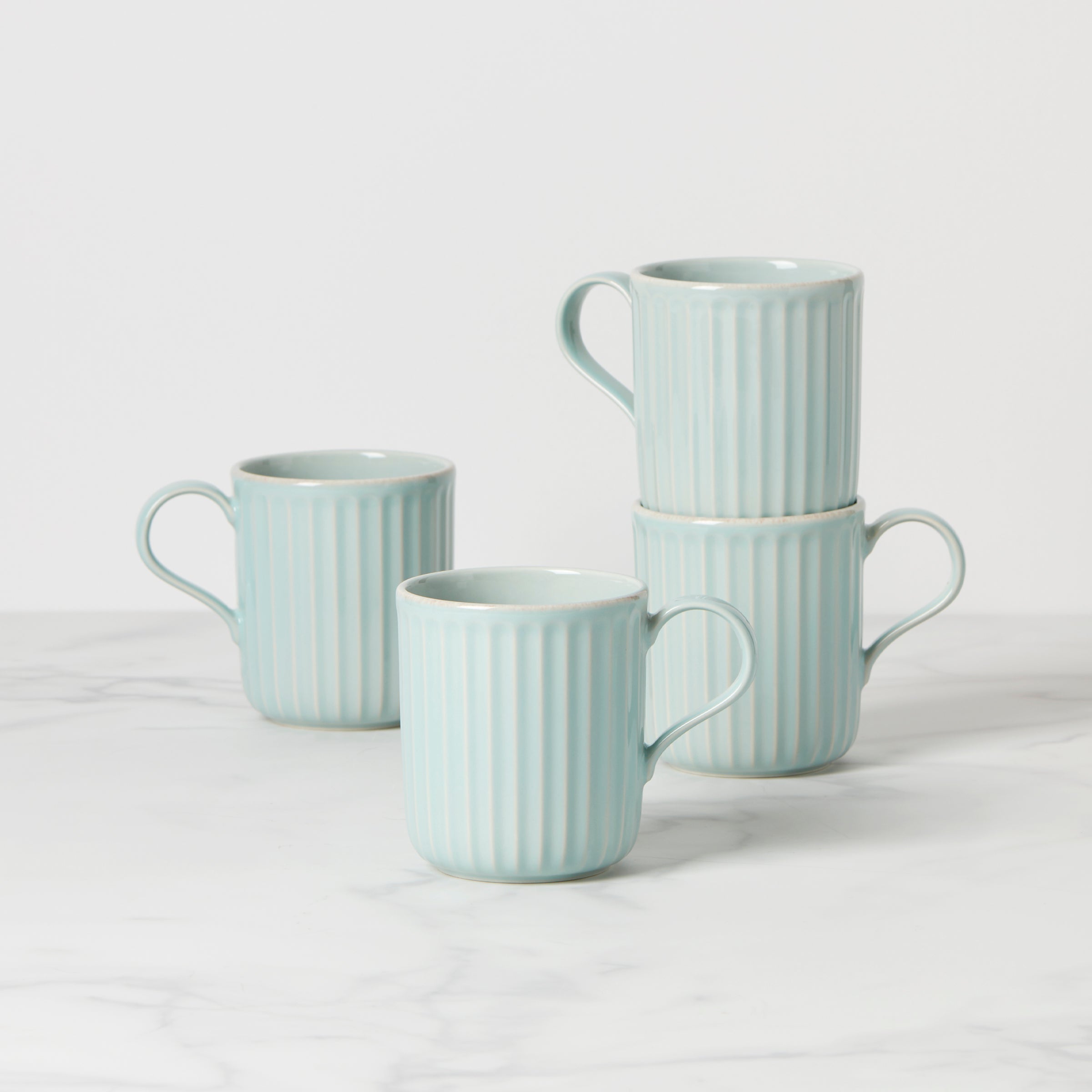 Thekbunny  French Perle Scallop Ice Blue Mugs - Set of 4